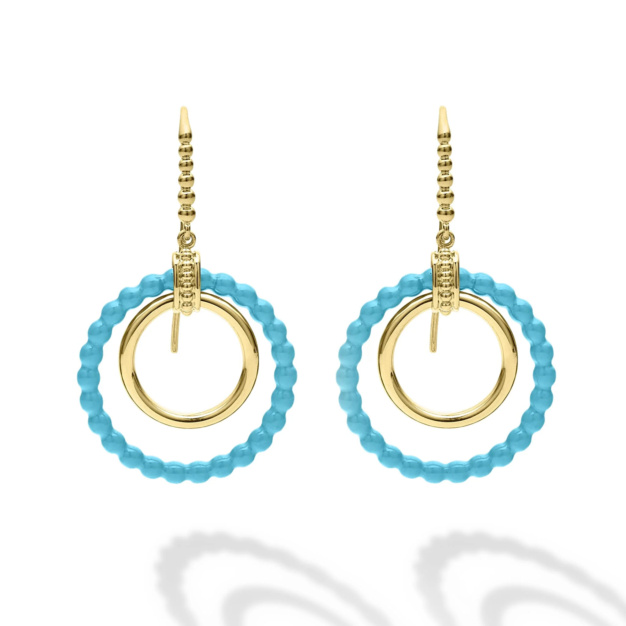 Meridian 18K Gold and Blue Ceramic Circle Drop Earrings - Image 3