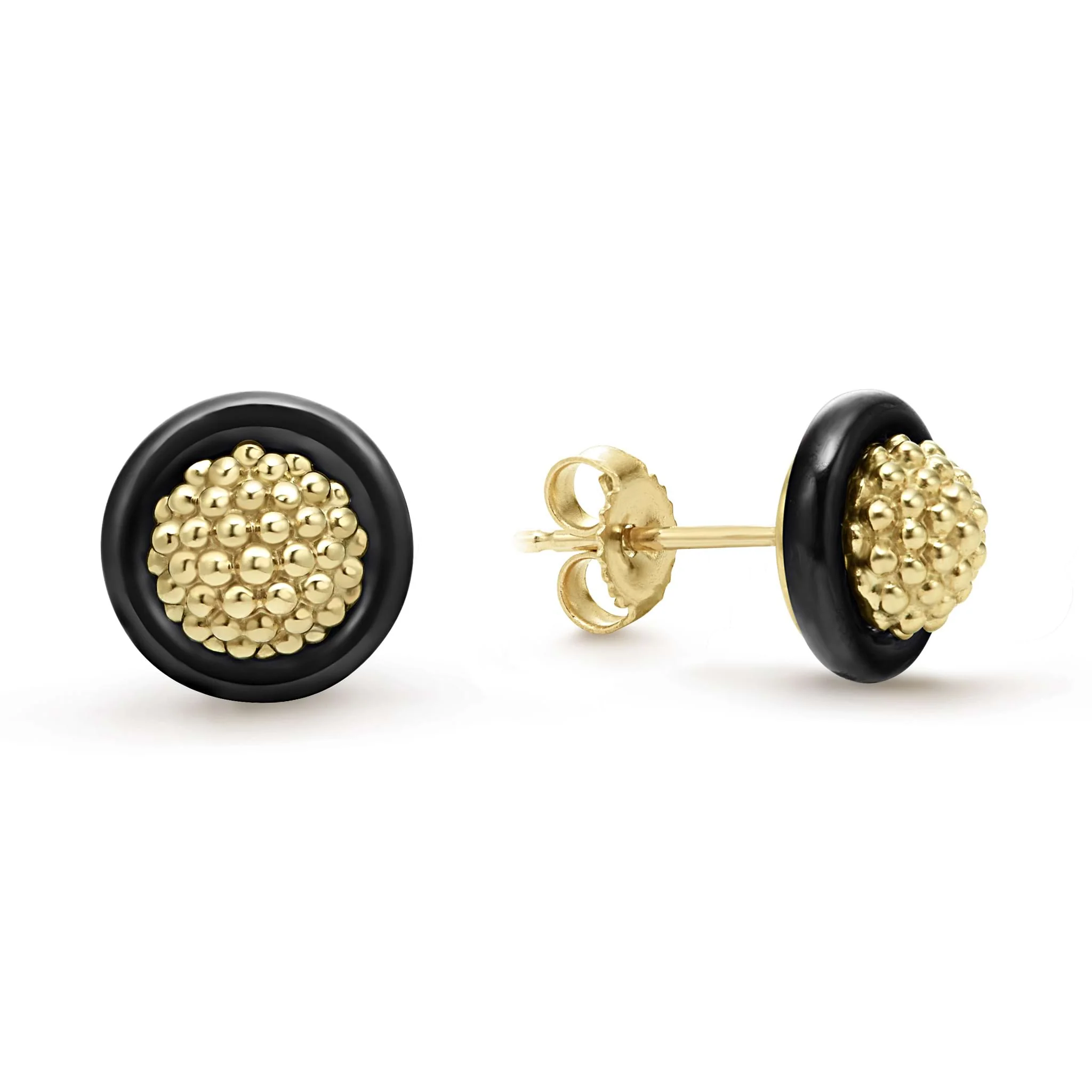 Meridian 18K Gold Caviar and Black Ceramic Stud Earrings - Image 3