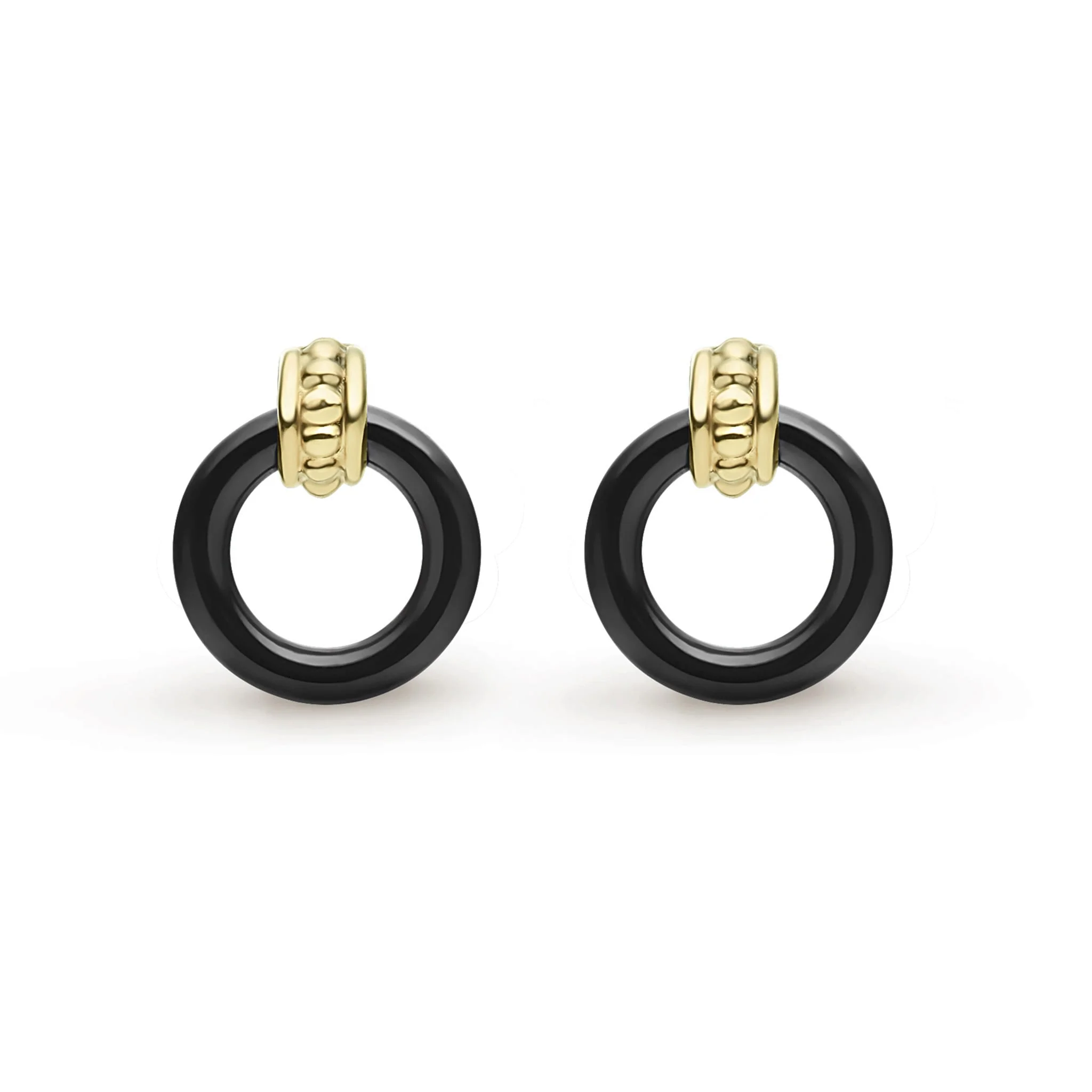 Meridian 18K Gold Black Ceramic Circle Stud Earrings - Image 3