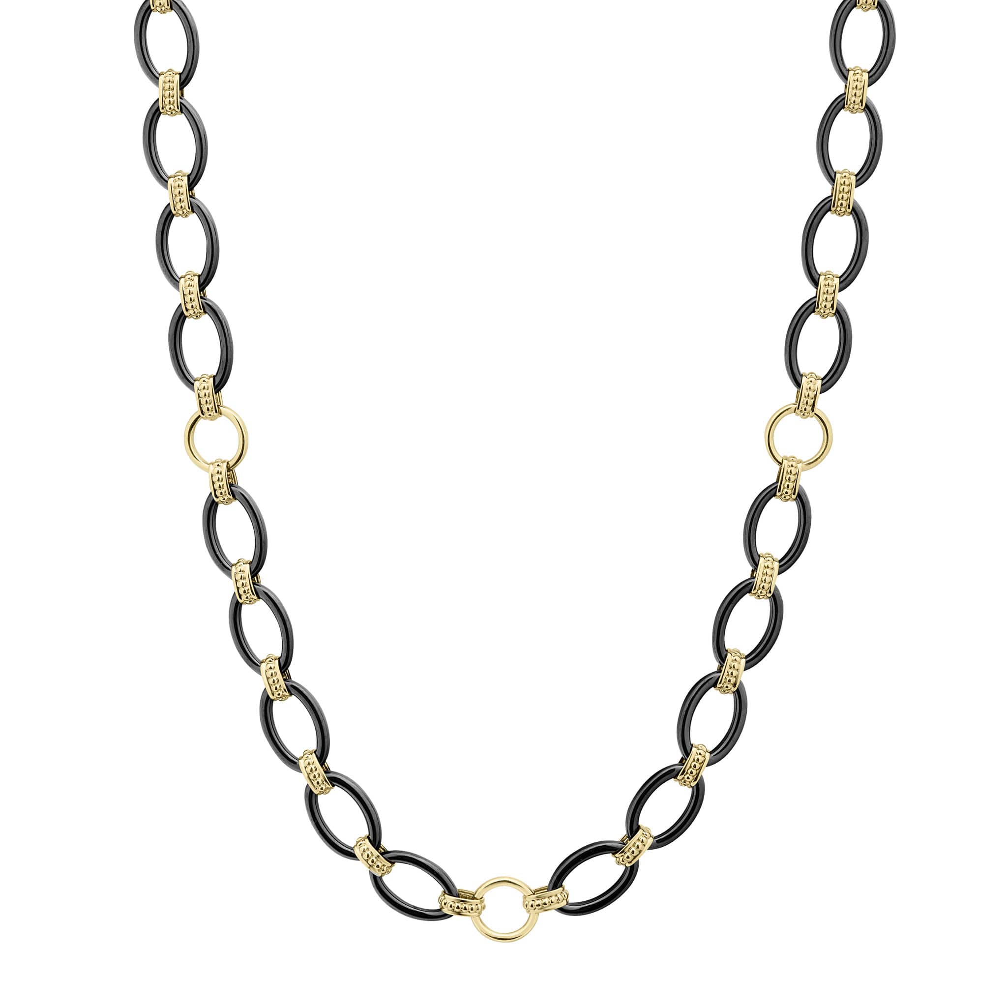 Meridian Long 18K Gold and Black Ceramic Link Necklace | 24mm - Image 2