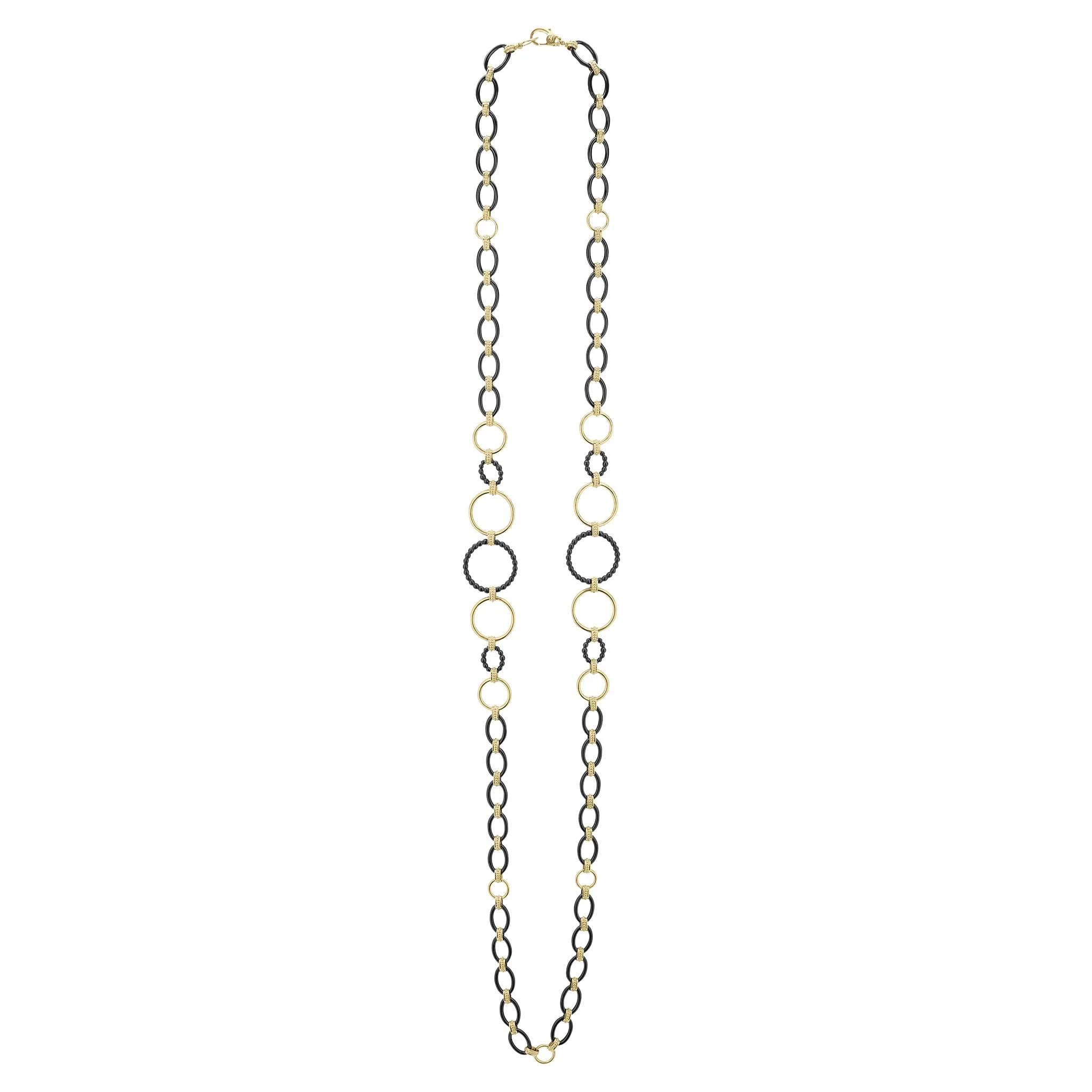 Meridian Long 18K Gold and Black Ceramic Link Necklace | 24mm - Image 4
