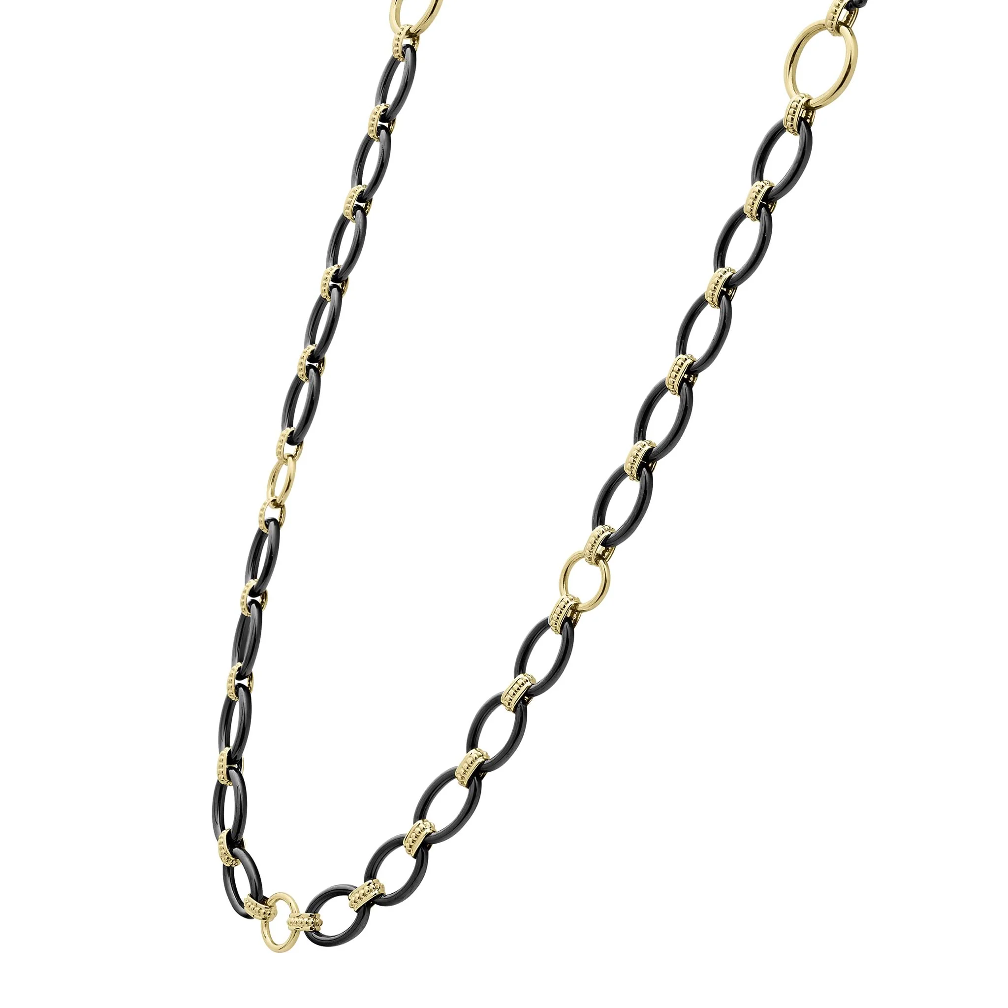 Meridian Long 18K Gold and Black Ceramic Link Necklace | 24mm - Image 6
