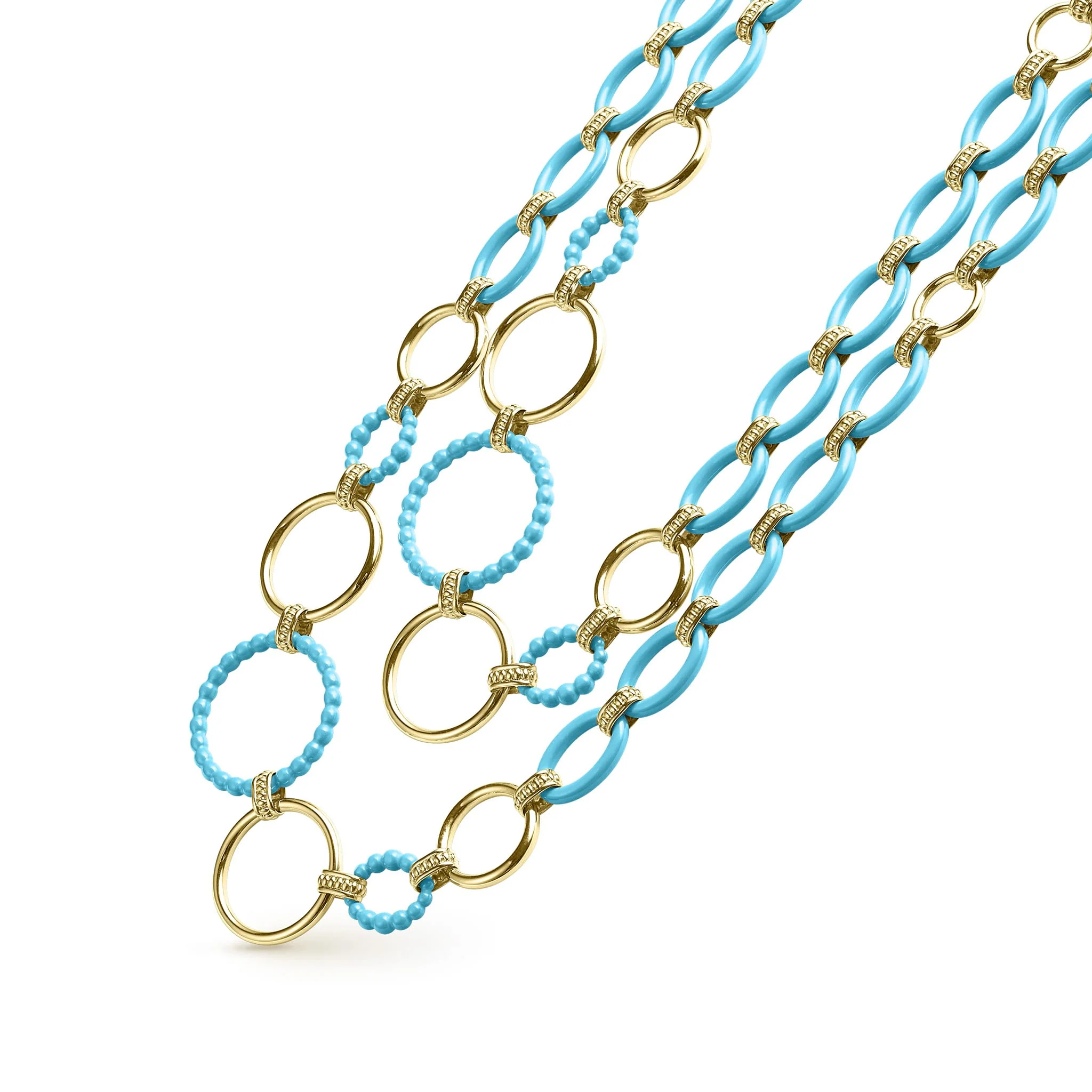 Meridian Long 18K Gold and Blue Ceramic Link Necklace - Image 4