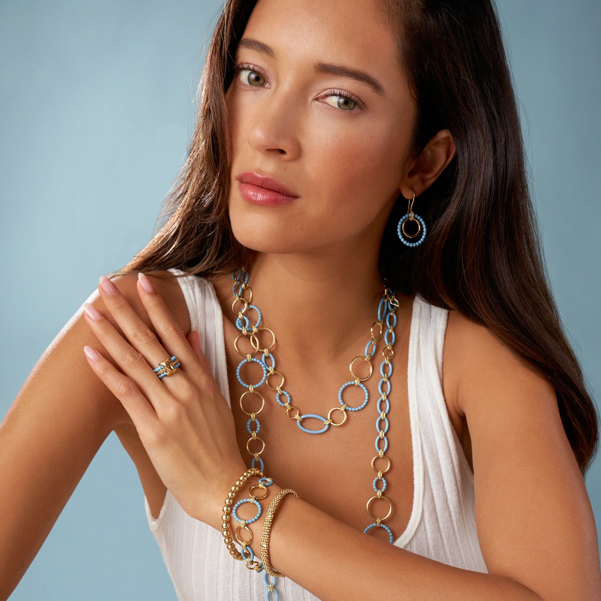 Meridian 18K Gold and Blue Ceramic Link Bracelet - Image 5