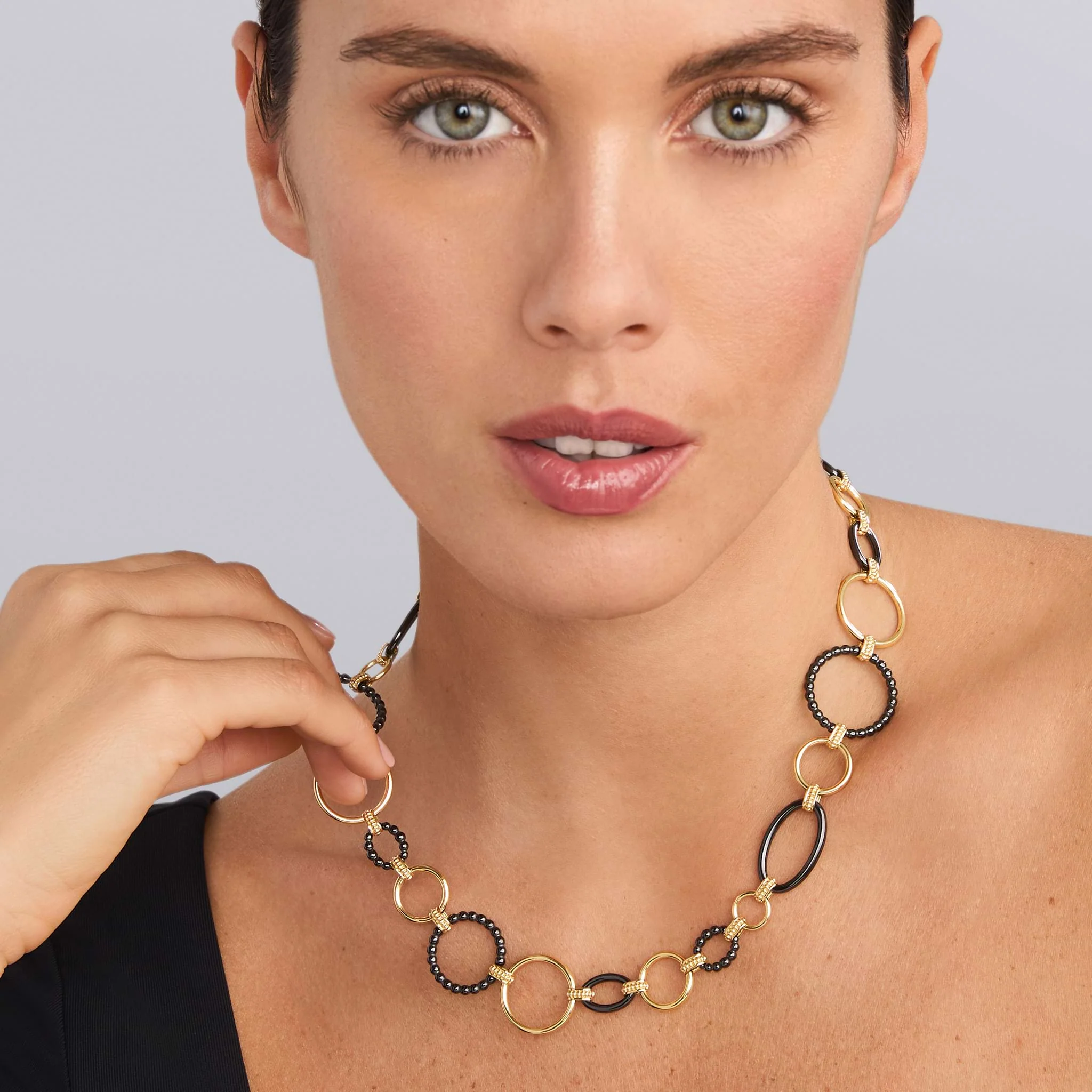 Meridian 18K Gold and Black Ceramic Elevated Link Necklace | 24mm - Image 2