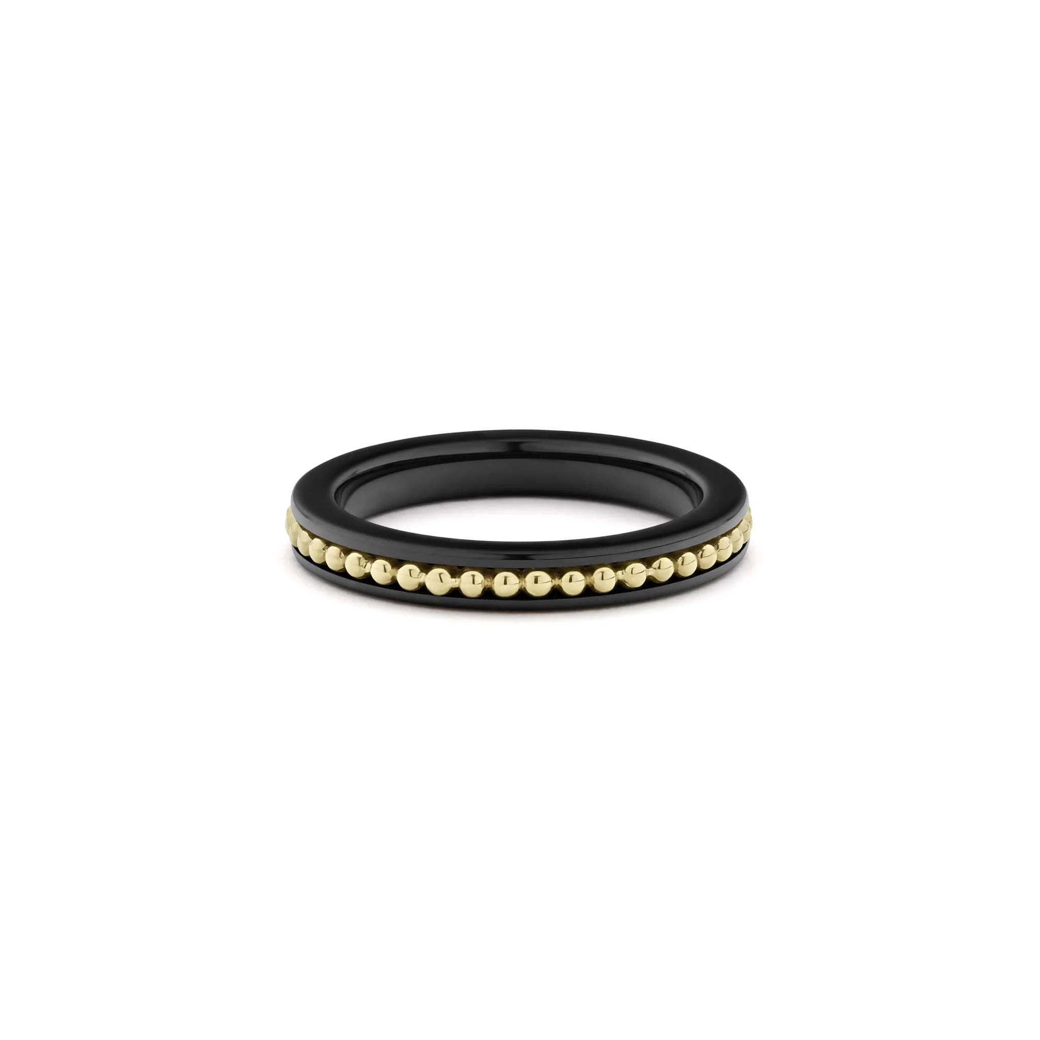 Meridian 18K Gold Caviar and Black Ceramic Stacking Ring - Image 3