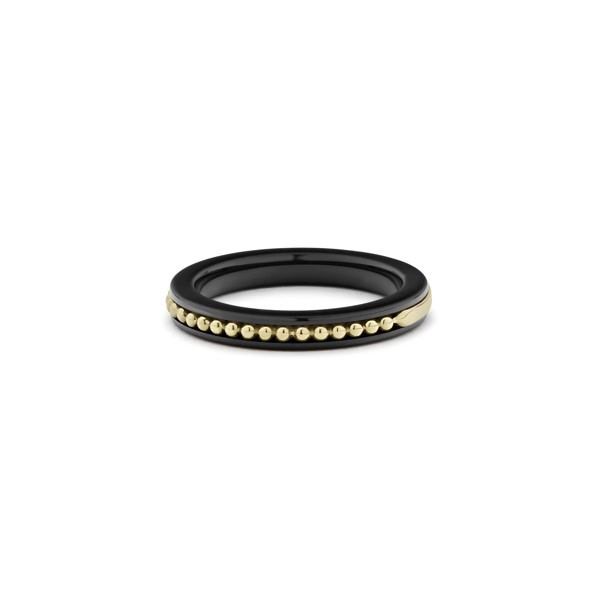 Meridian 18K Gold Caviar and Black Ceramic Stacking Ring - Image 4