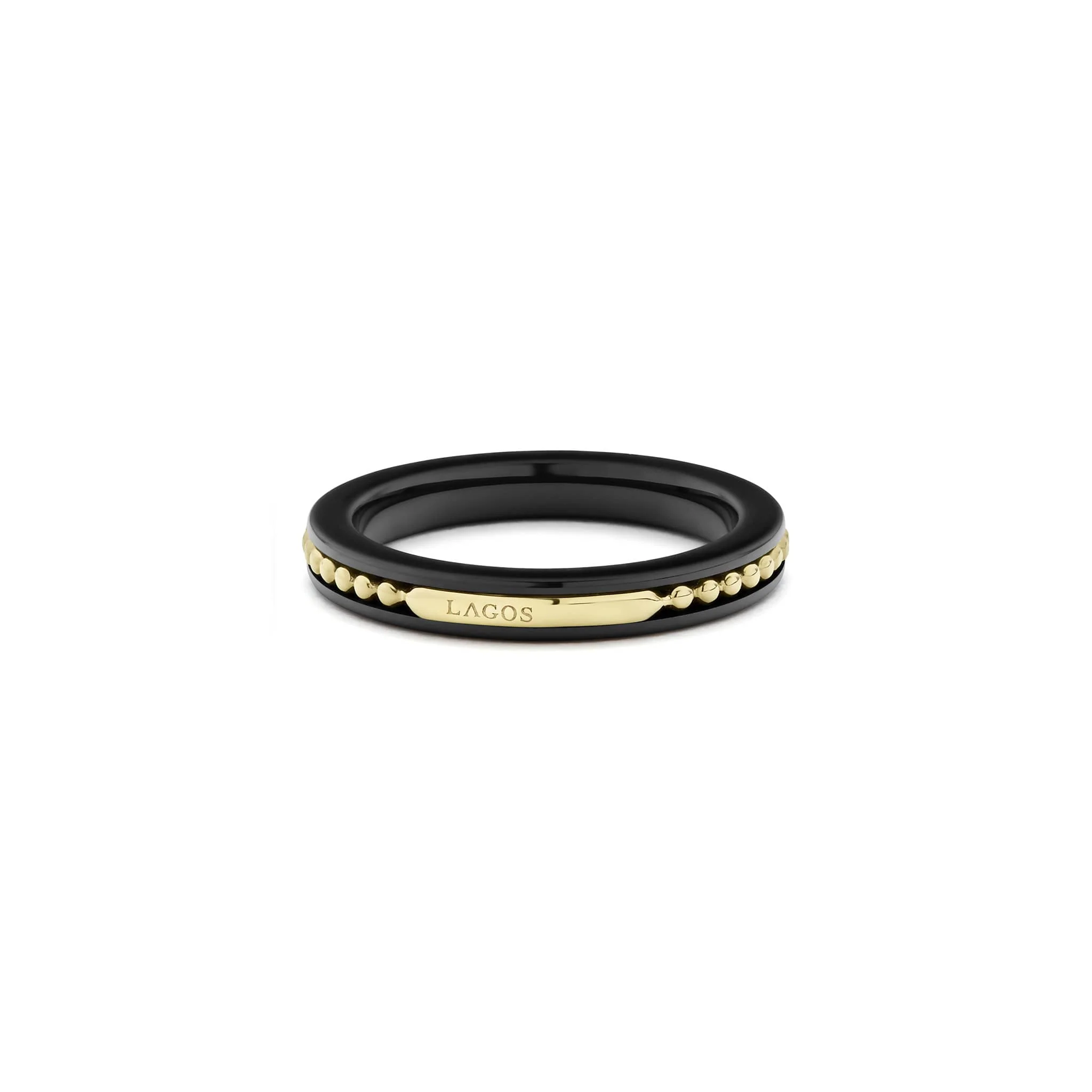 Meridian 18K Gold Caviar and Black Ceramic Stacking Ring - Image 5