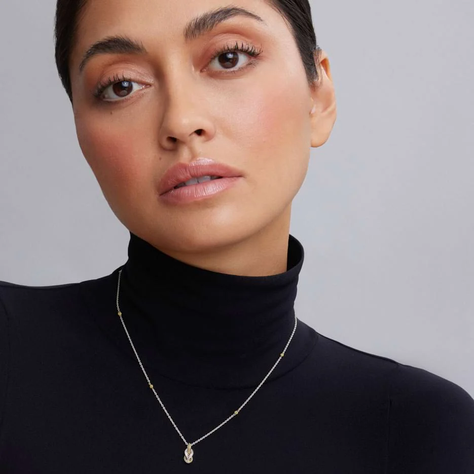 Newport Petite Two-Tone Knot Diamond Pendant Necklace - Image 2