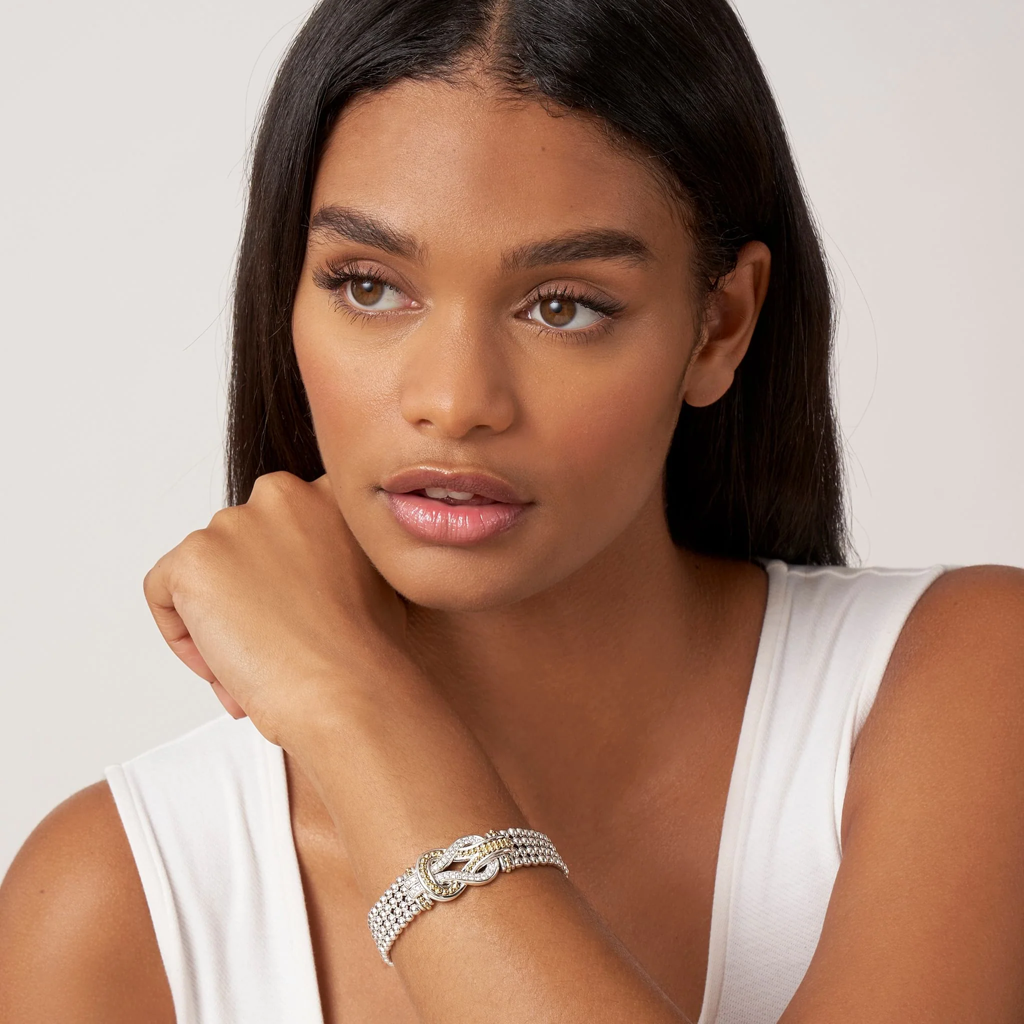 Newport Two-Tone Knot Diamond Statement Bracelet - Image 2