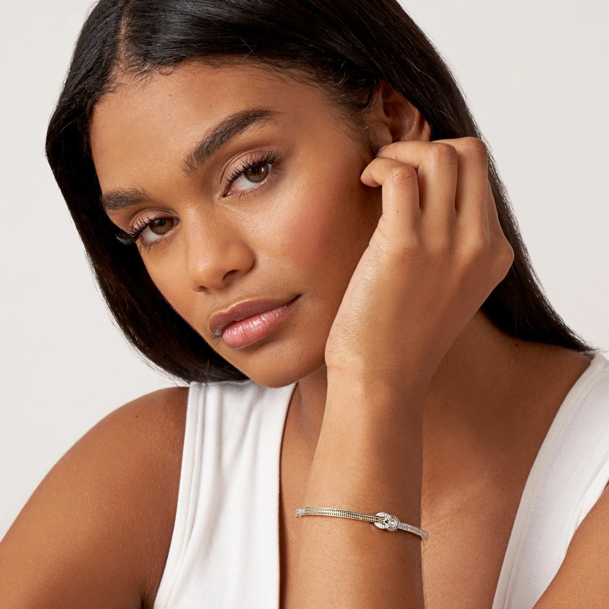 Newport Two-Tone Knot Diamond Cuff Bracelet - Image 2