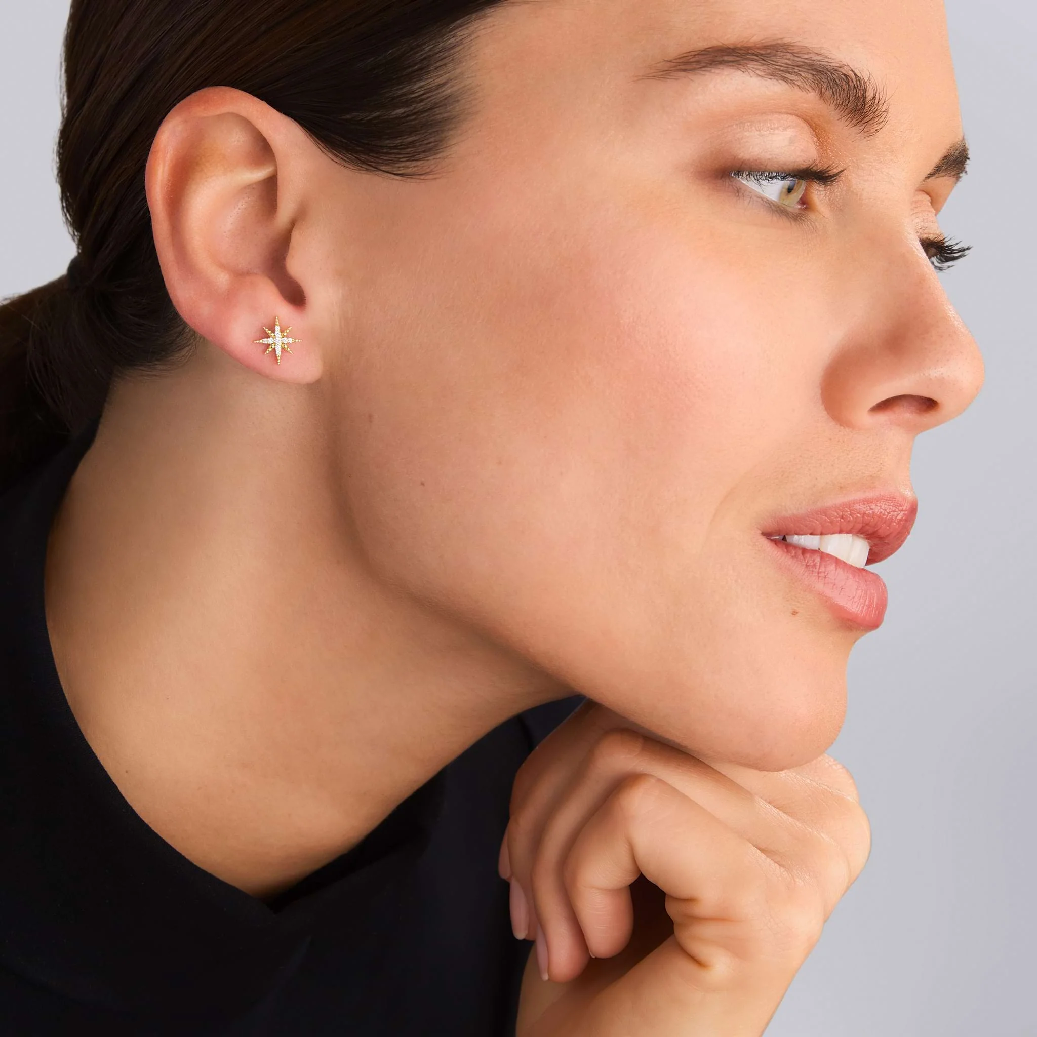 North Star 18K Gold Diamond Stud Earrings - Image 2