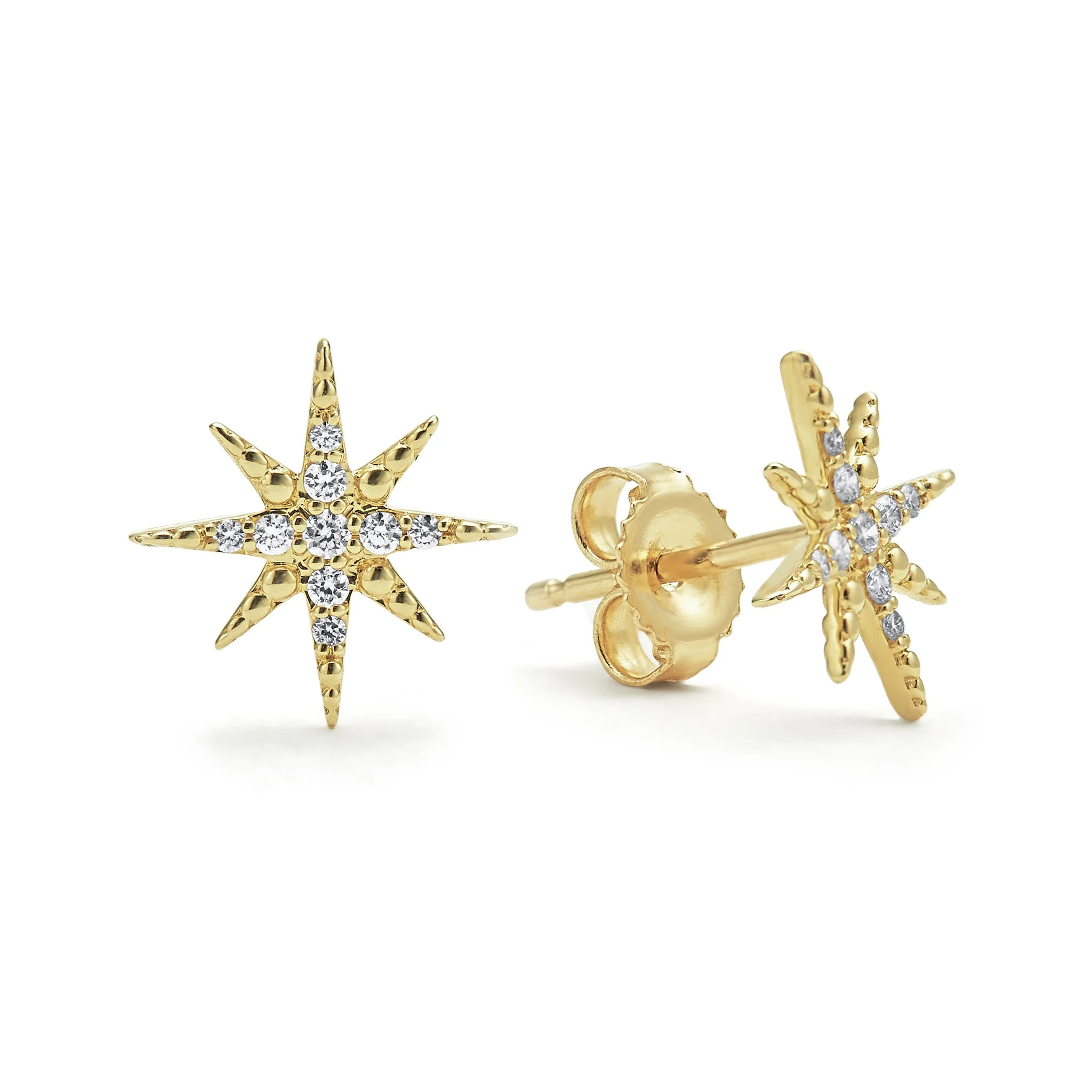 North Star 18K Gold Diamond Stud Earrings - Image 3
