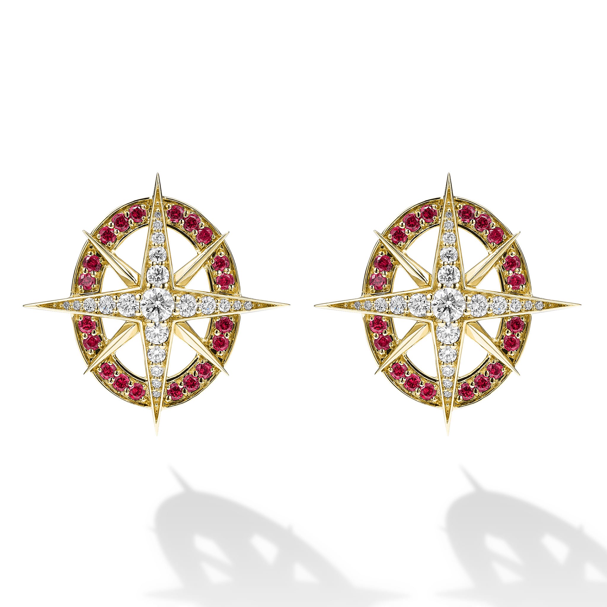Studio 18K Gold Ruby and Diamond North Star Earrings - Image 2