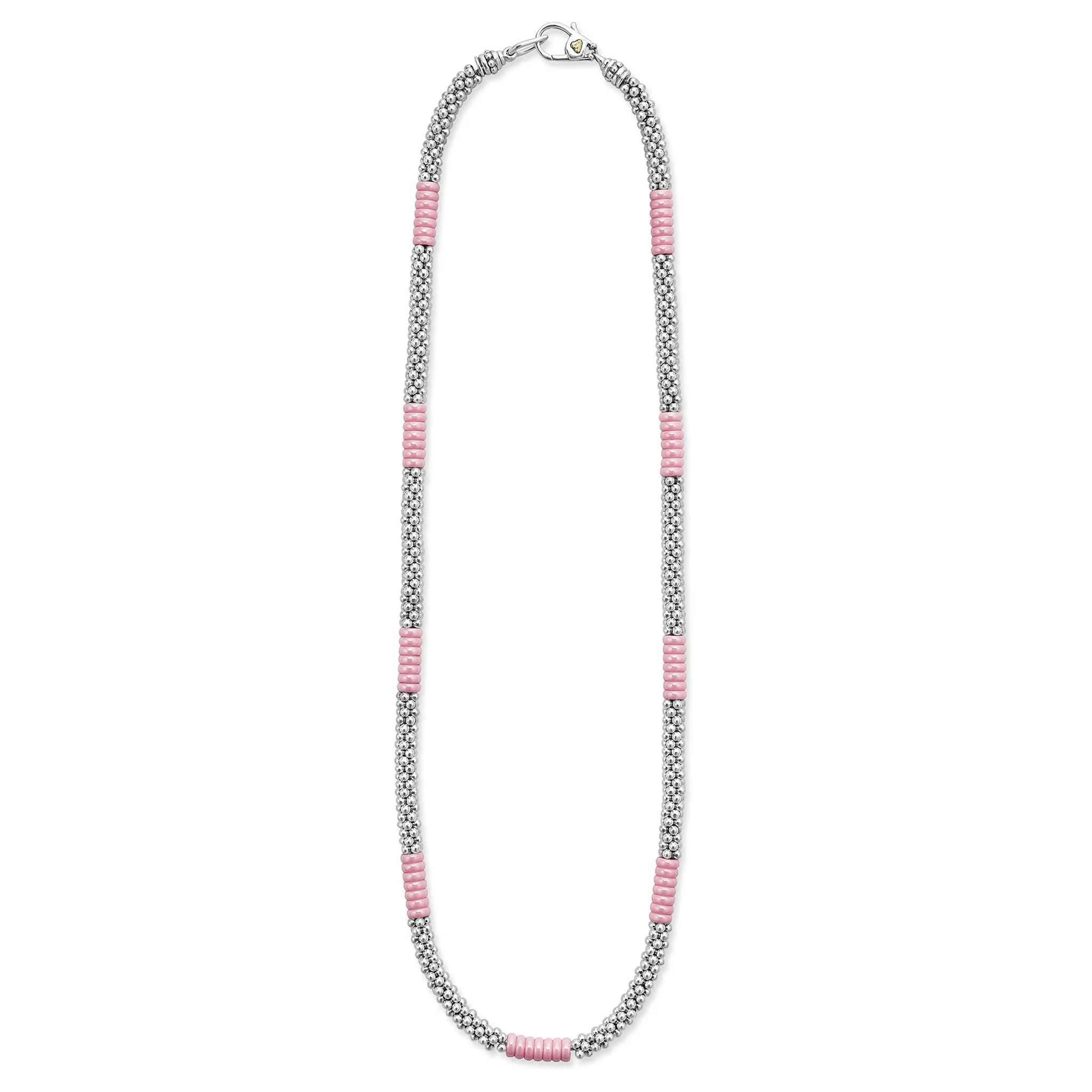Pink Caviar Sterling Silver & Pink Ceramic Station Necklace 5mm - Image 3