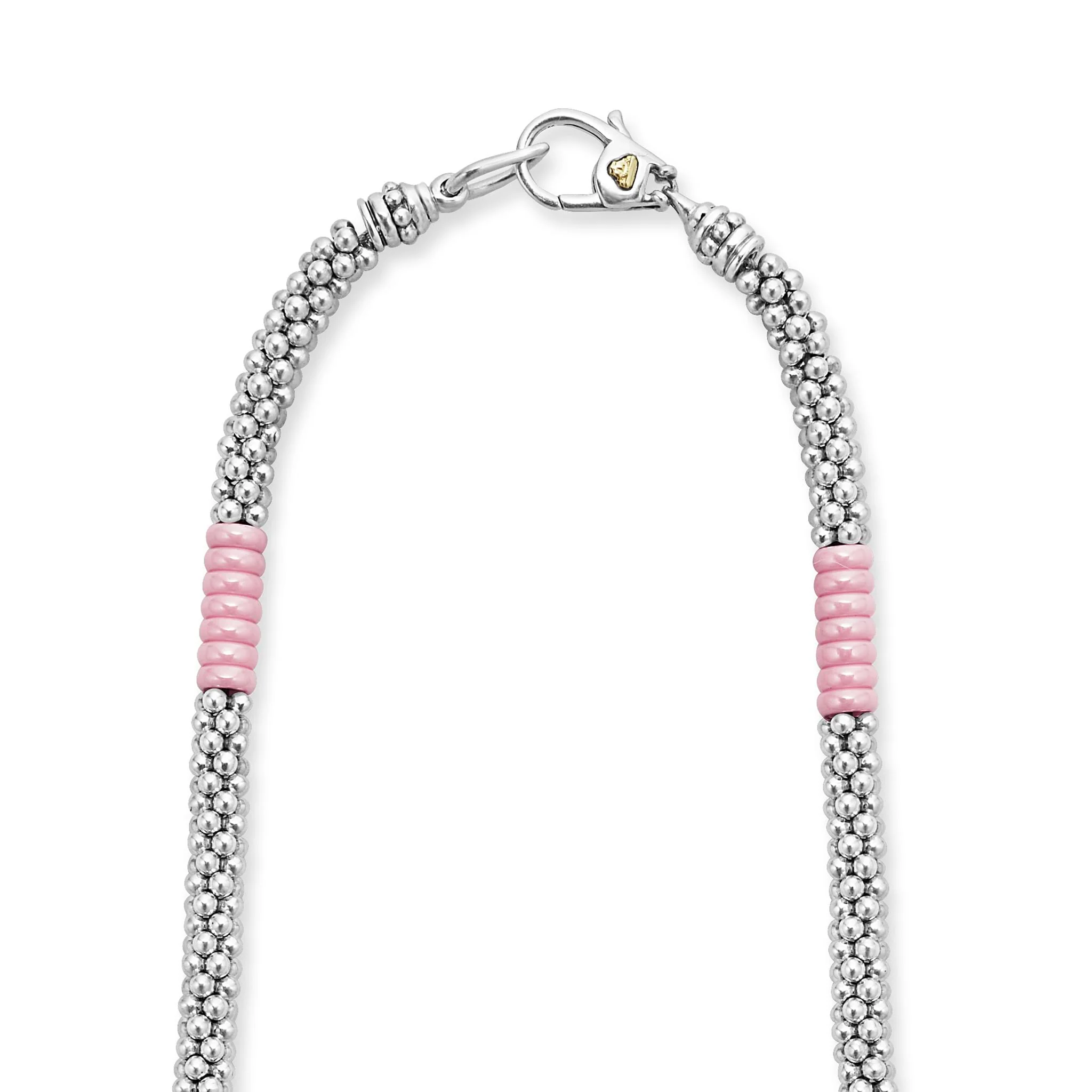 Pink Caviar Sterling Silver & Pink Ceramic Station Necklace 5mm - Image 5