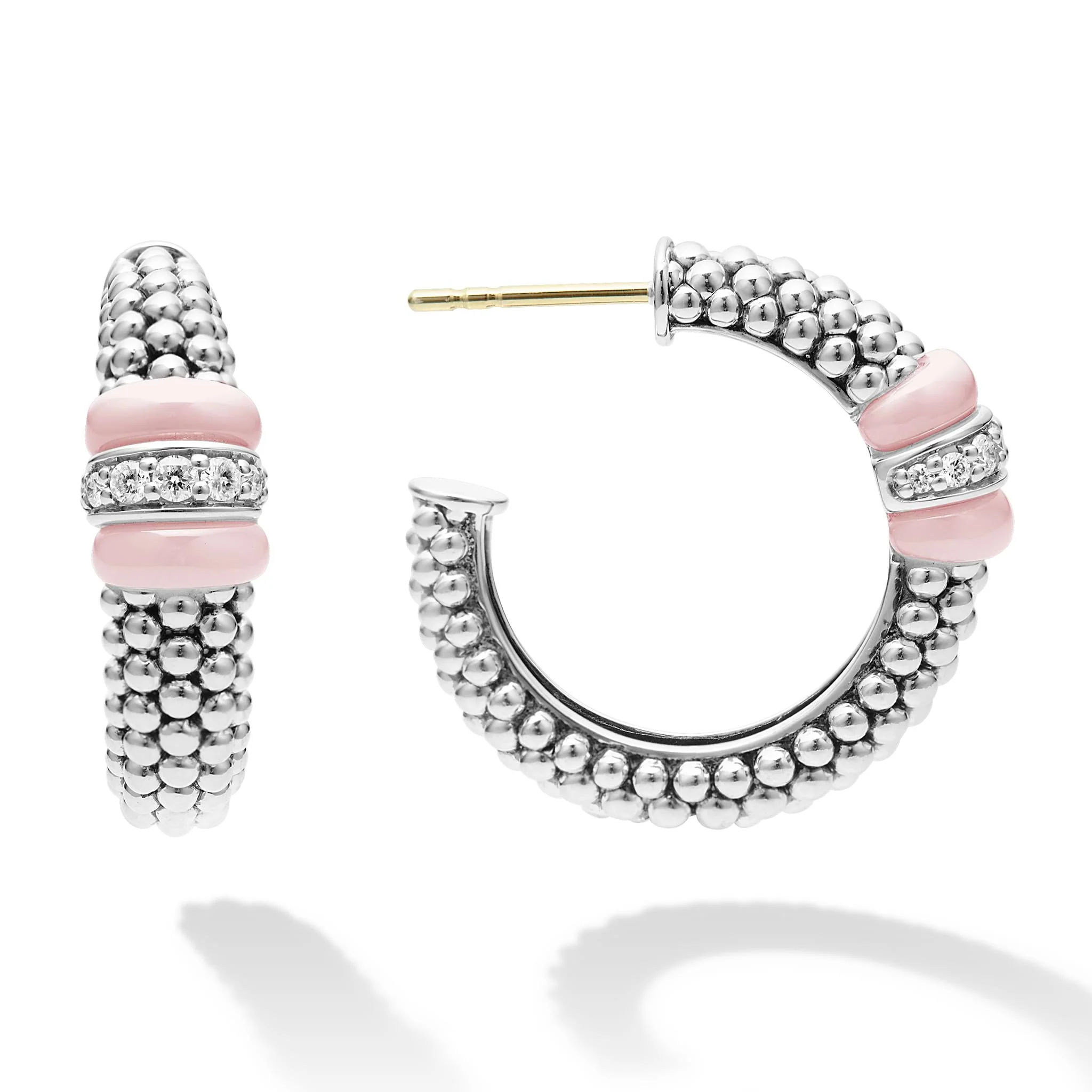 Pink Caviar Pink Ceramic & Sterling Silver Caviar Diamond Hoop Earrings - Image 3