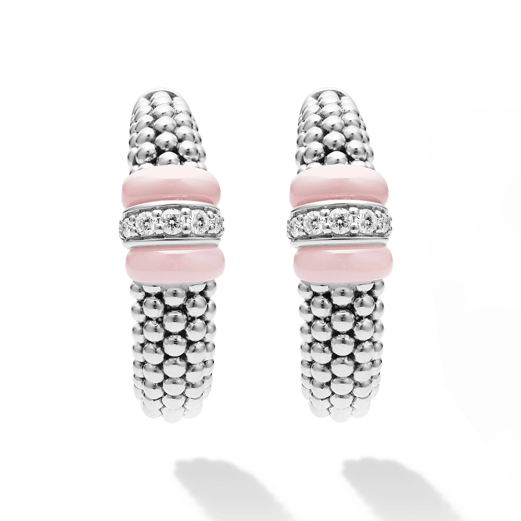 Pink Caviar Pink Ceramic & Sterling Silver Caviar Diamond Hoop Earrings - Image 4