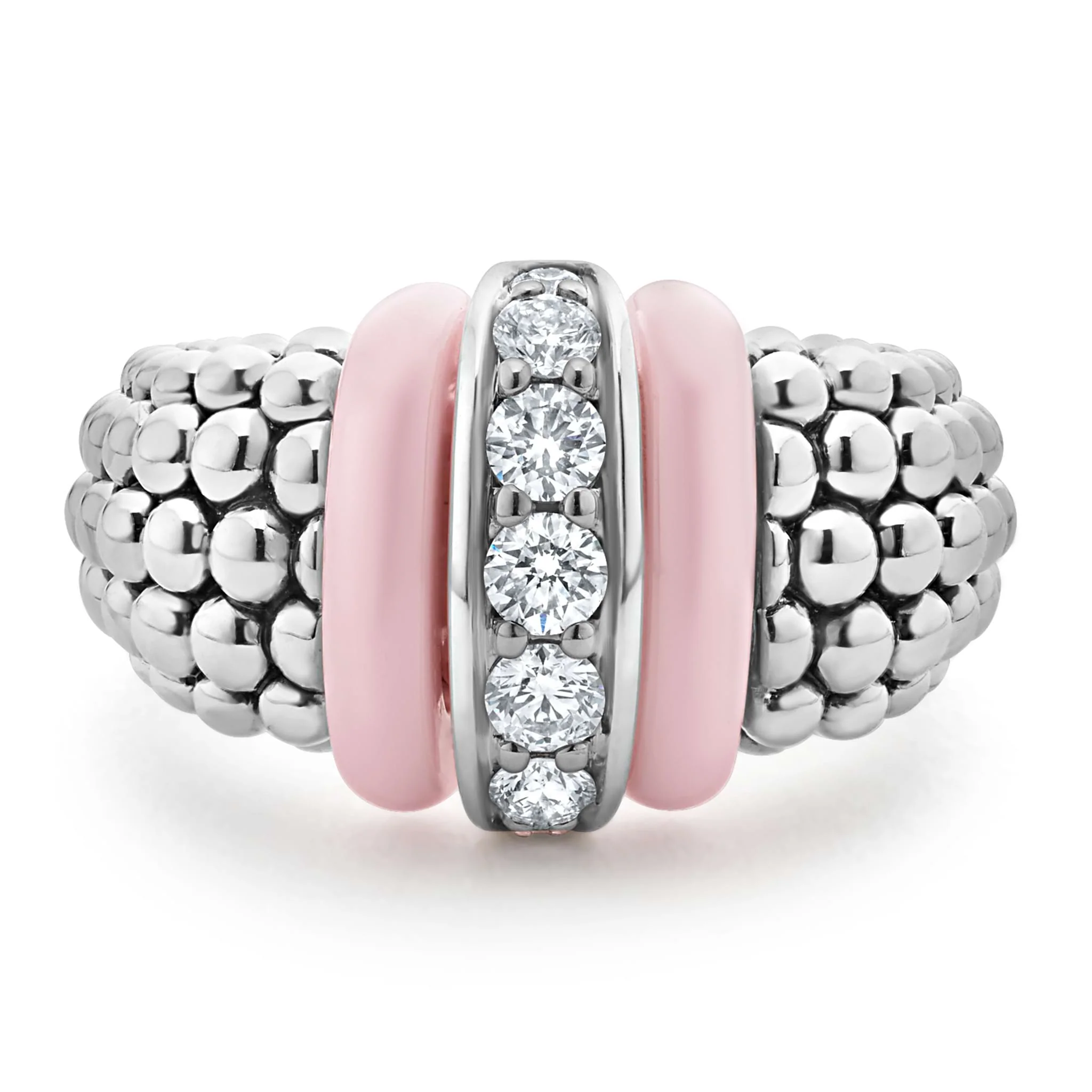 Pink Caviar Medium Sterling Silver & Pink Ceramic Caviar Diamond Ring - Image 5