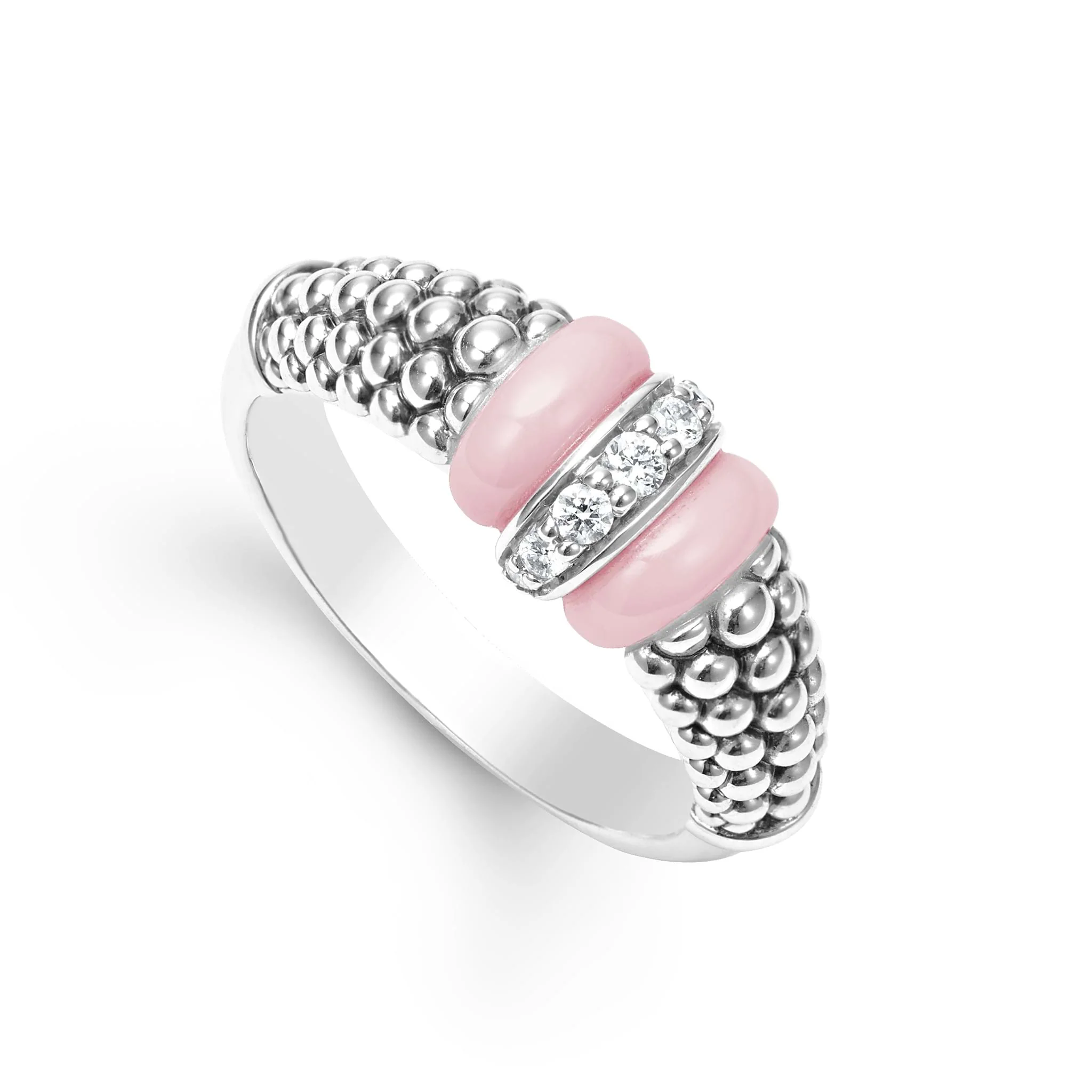 Pink Caviar Small Sterling Silver & Pink Ceramic Caviar Diamond Ring