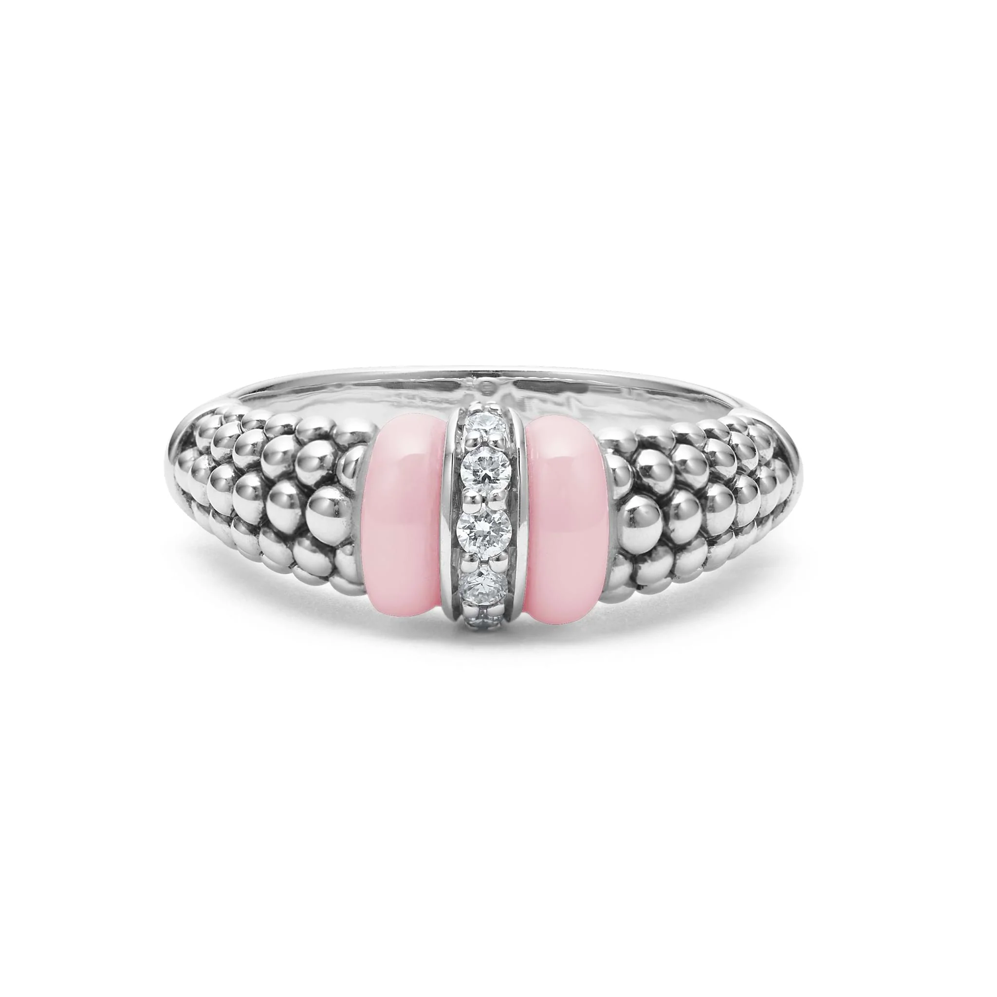 Pink Caviar Small Sterling Silver & Pink Ceramic Caviar Diamond Ring - Image 3