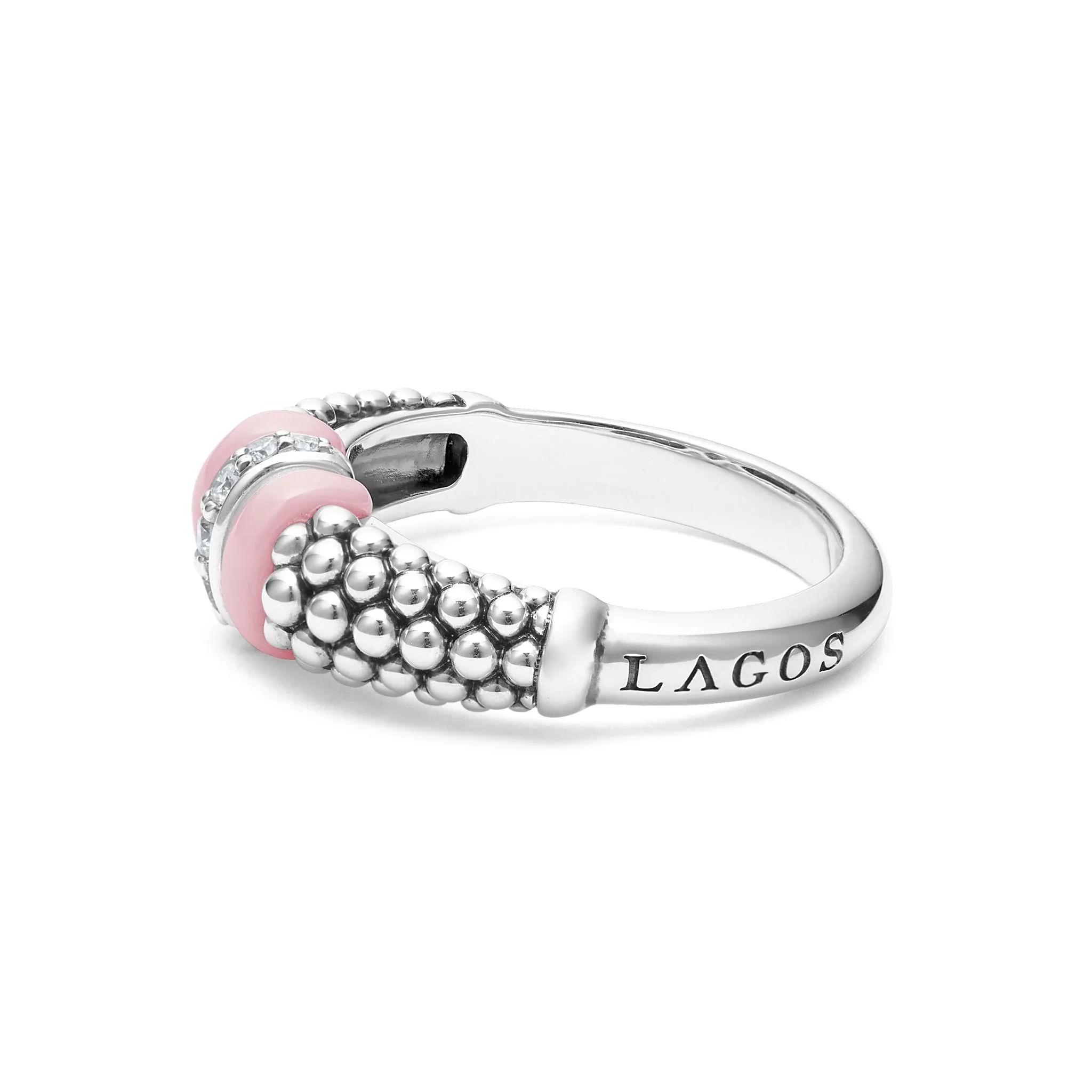 Pink Caviar Small Sterling Silver & Pink Ceramic Caviar Diamond Ring - Image 4