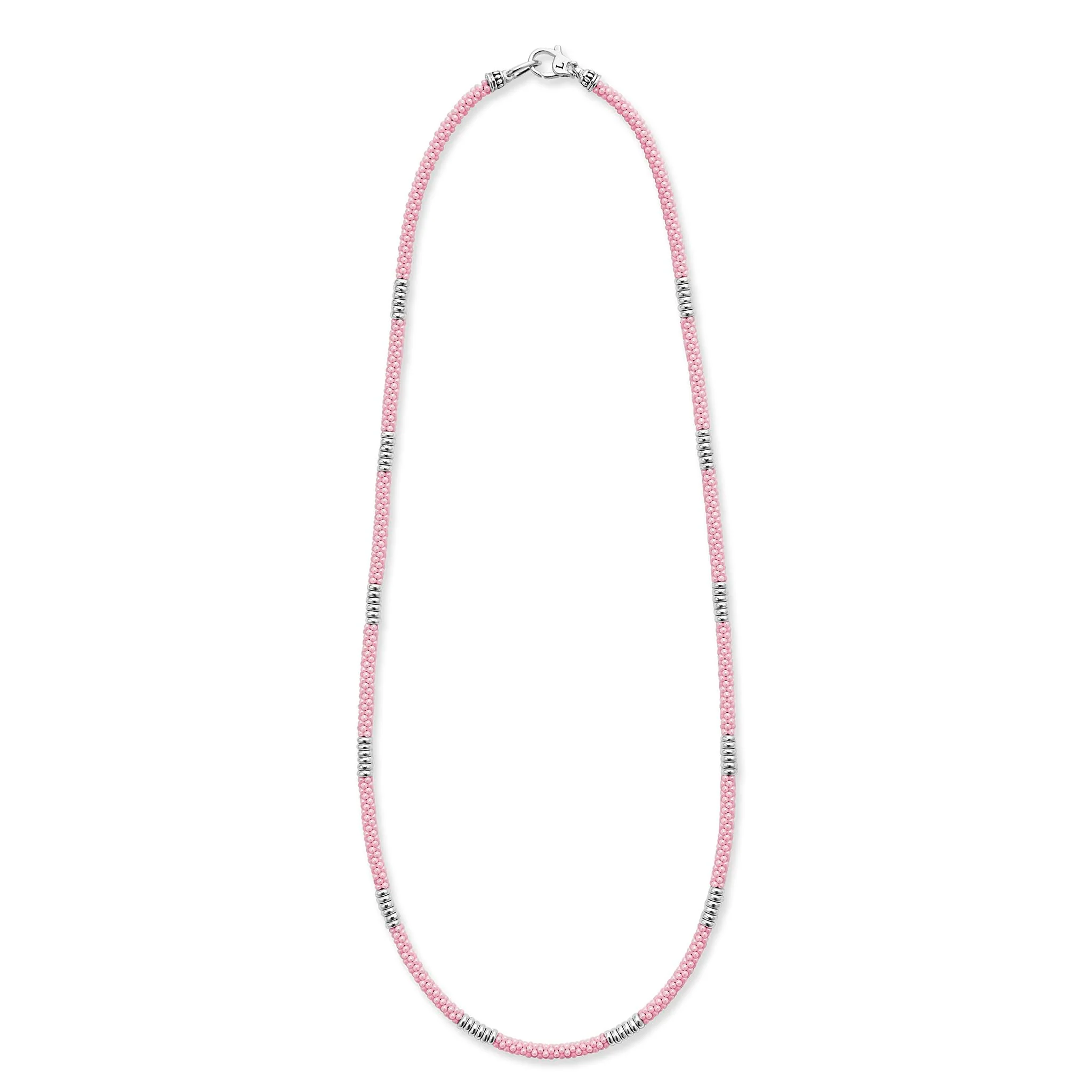 Pink Caviar Pink Silver Station Ceramic Beaded Necklace | 3mm - Image 3