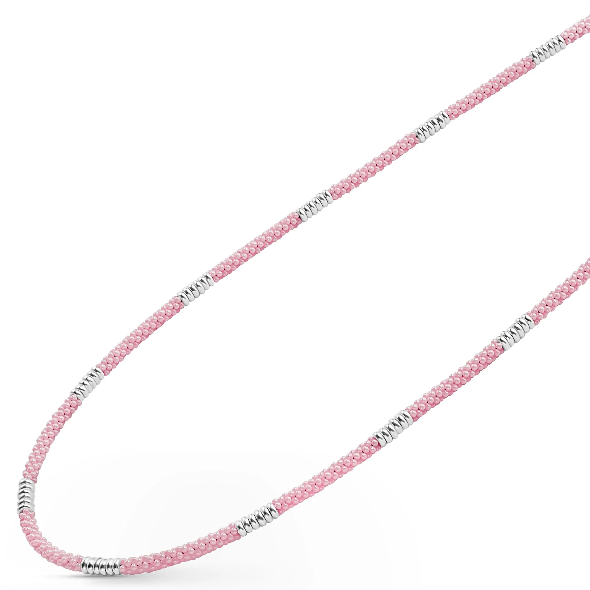 Pink Caviar Pink Silver Station Ceramic Beaded Necklace | 3mm - Image 4