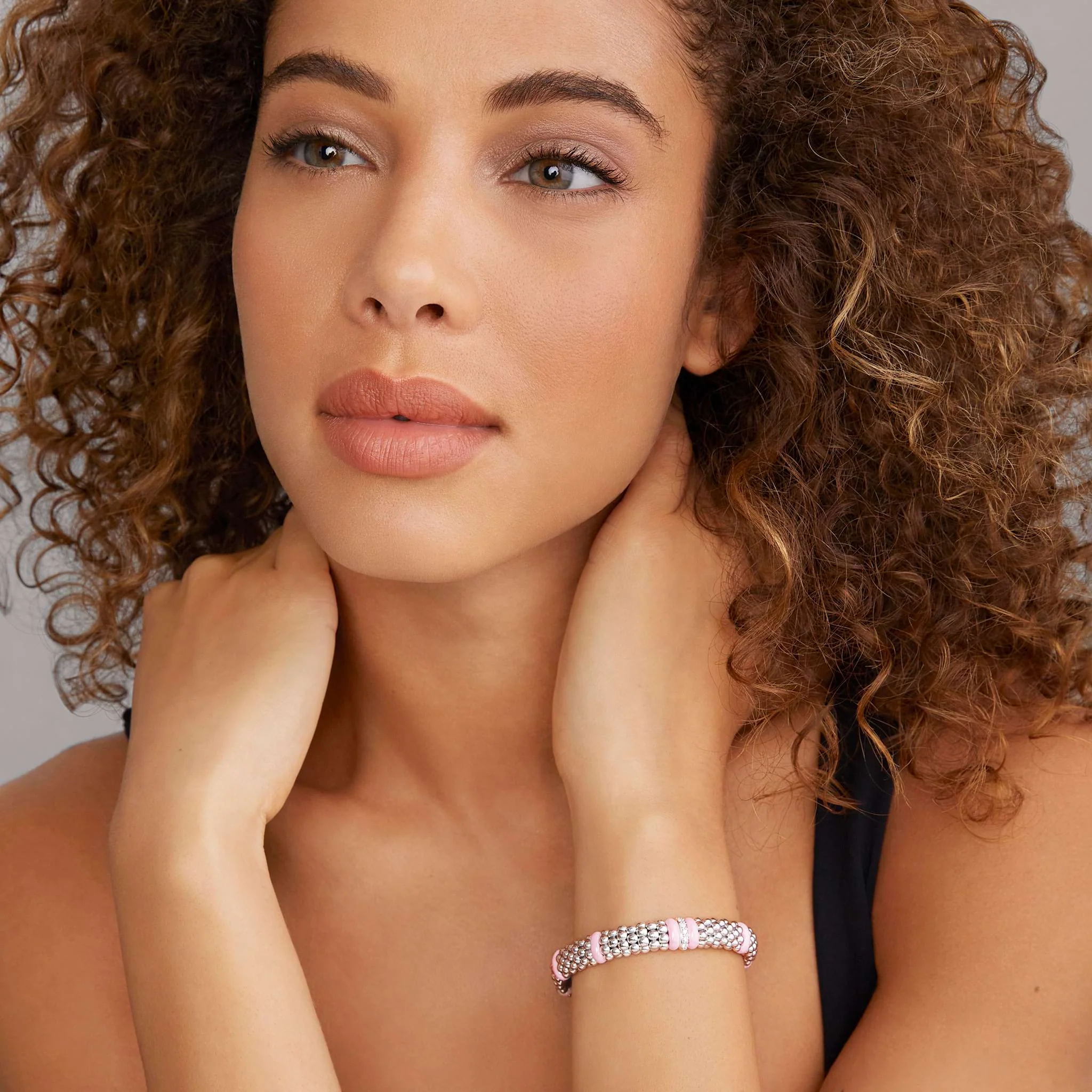 Pink Caviar Single Station Pink Ceramic Diamond Bracelet | 9mm - Image 2