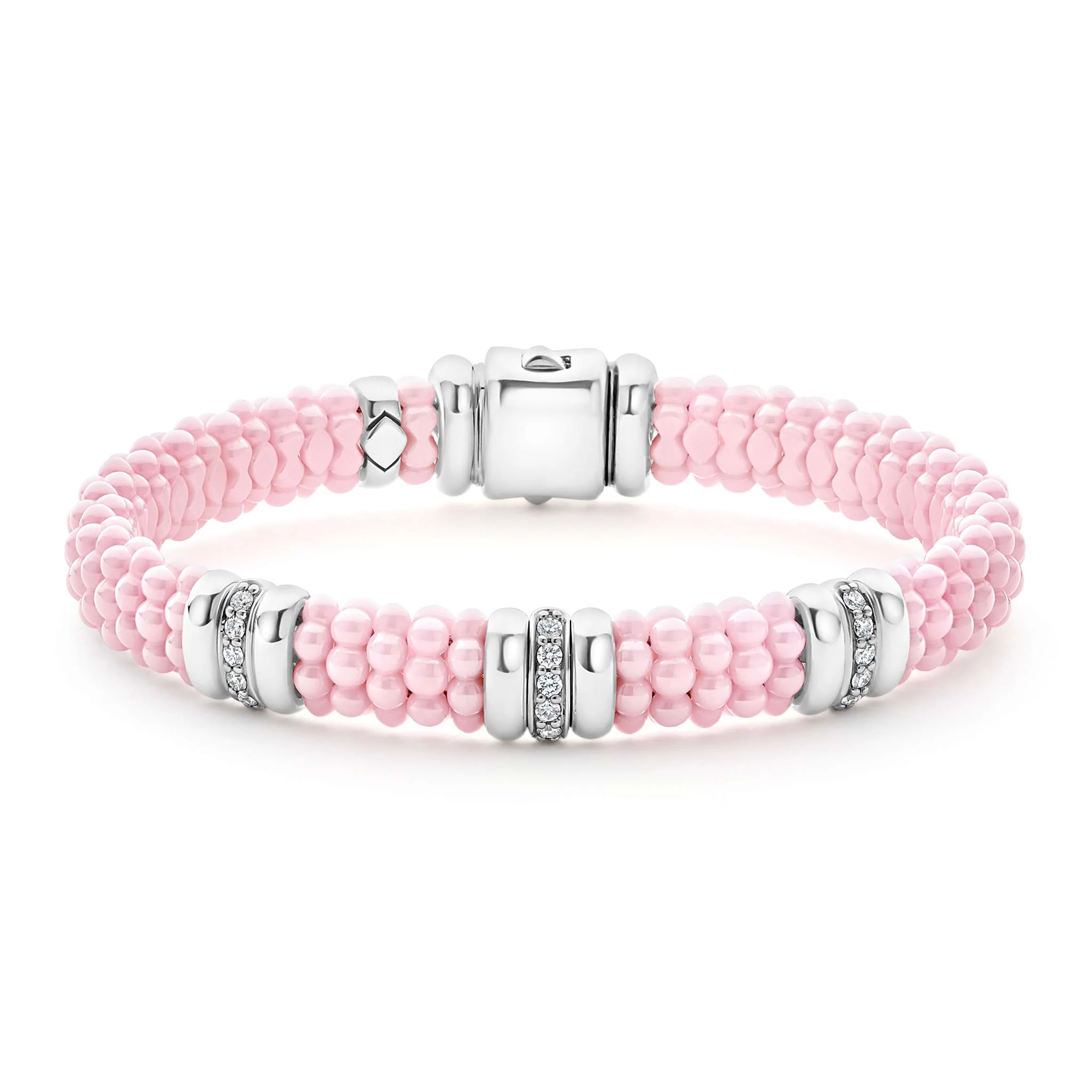 Pink Caviar Pink Three Station Diamond Caviar Bracelet | 9mm