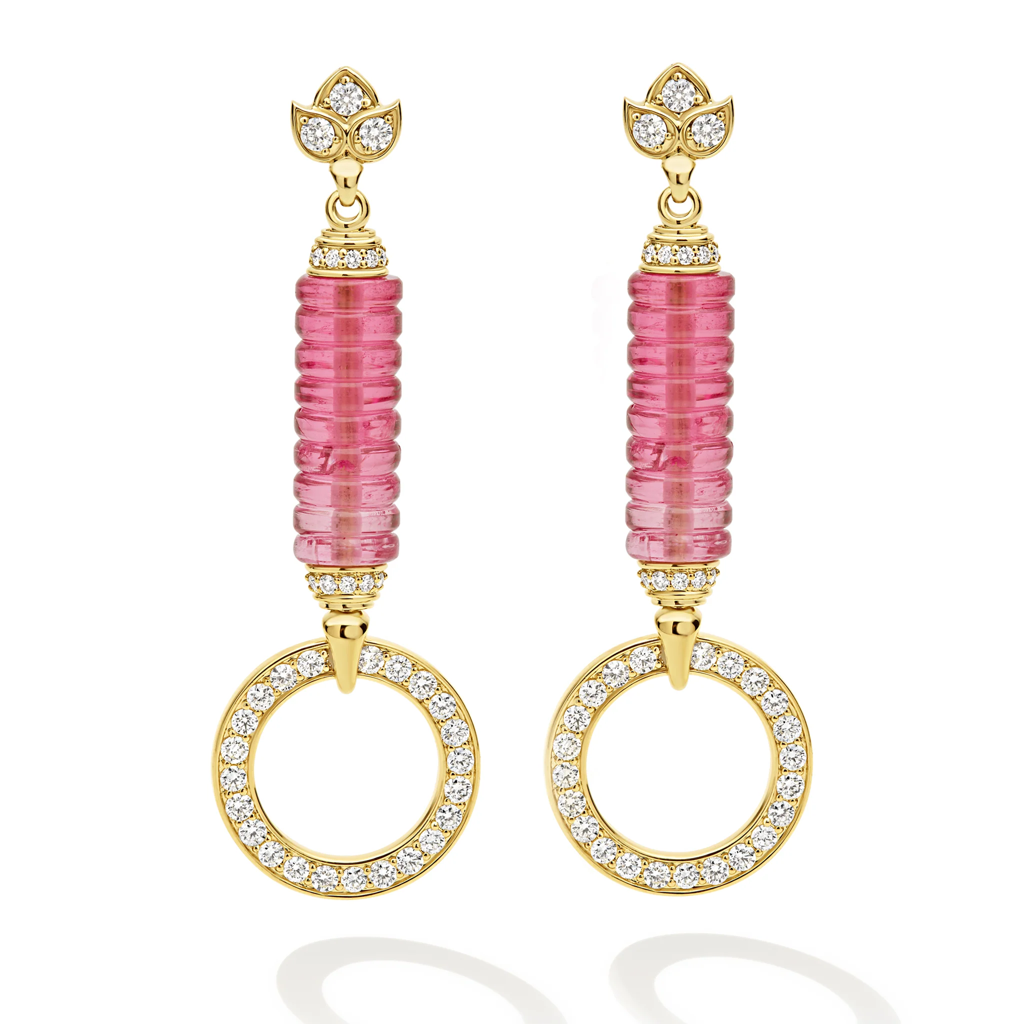 SML 18K Diamond Pink Tourmaline Circle Drop Earrings - Image 2