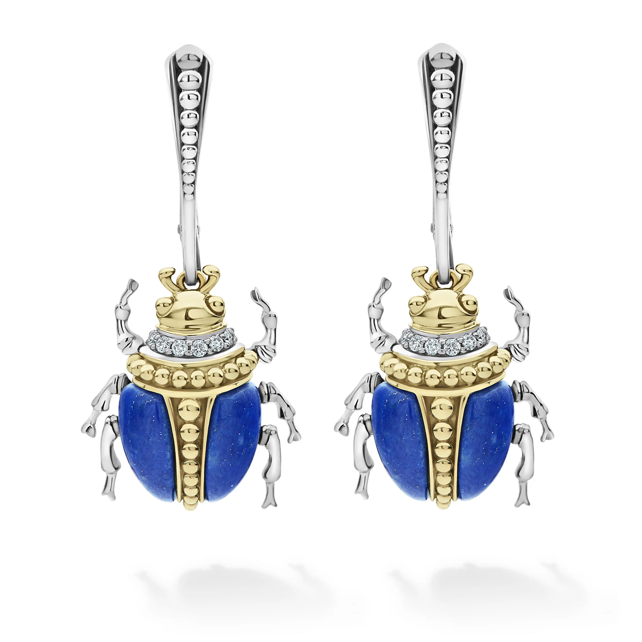 Rare Wonders Lapis Beetle Diamond Drop Earrings - Image 3
