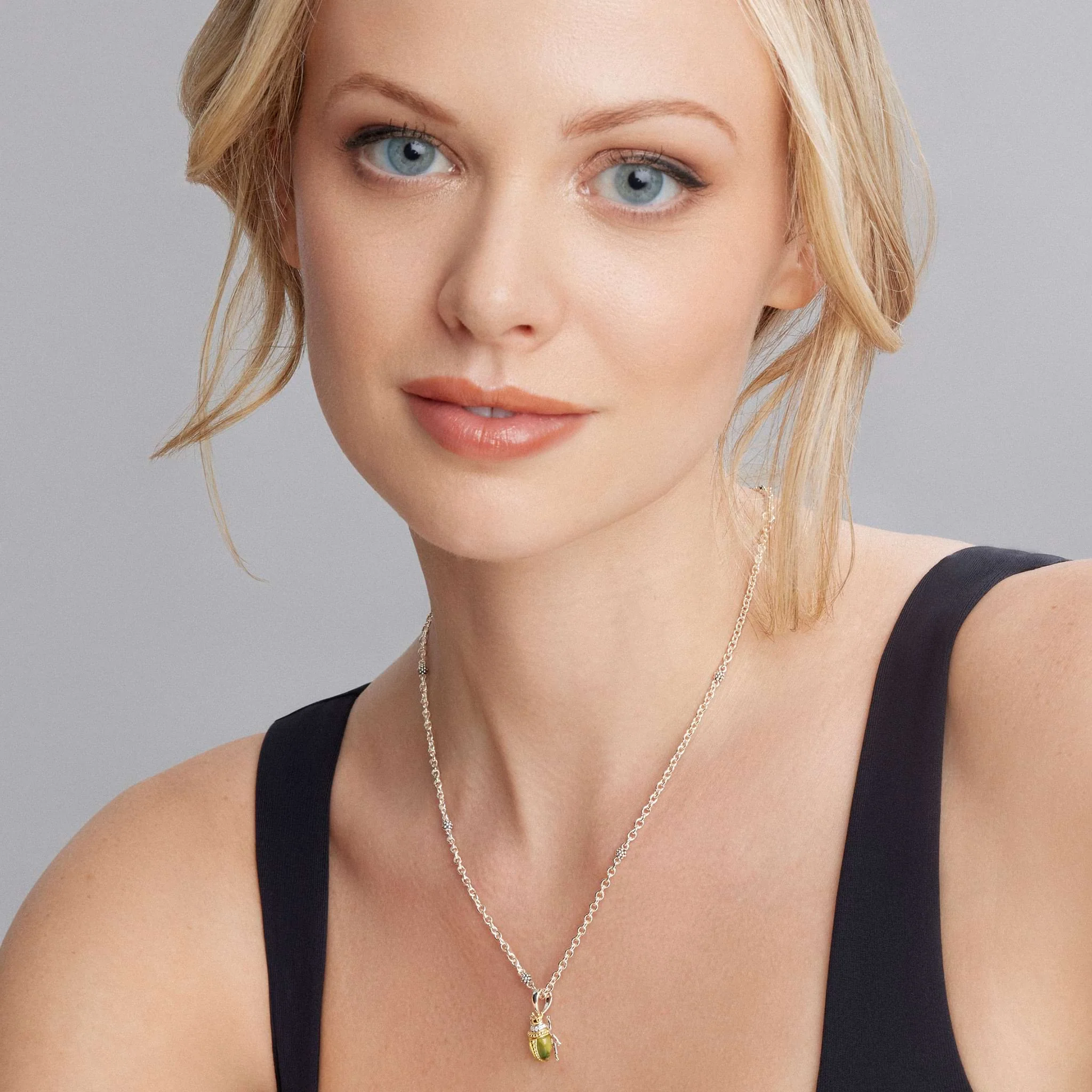 Rare Wonders Olive Quartz Diamond Beetle Pendant Necklace - Image 2