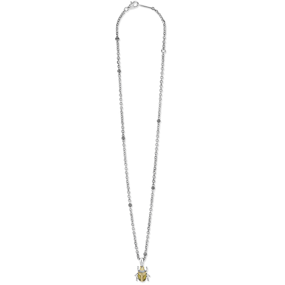 Rare Wonders Olive Quartz Diamond Beetle Pendant Necklace - Image 3