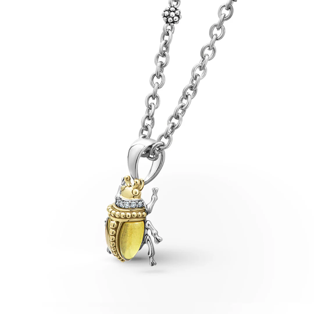 Rare Wonders Olive Quartz Diamond Beetle Pendant Necklace - Image 4