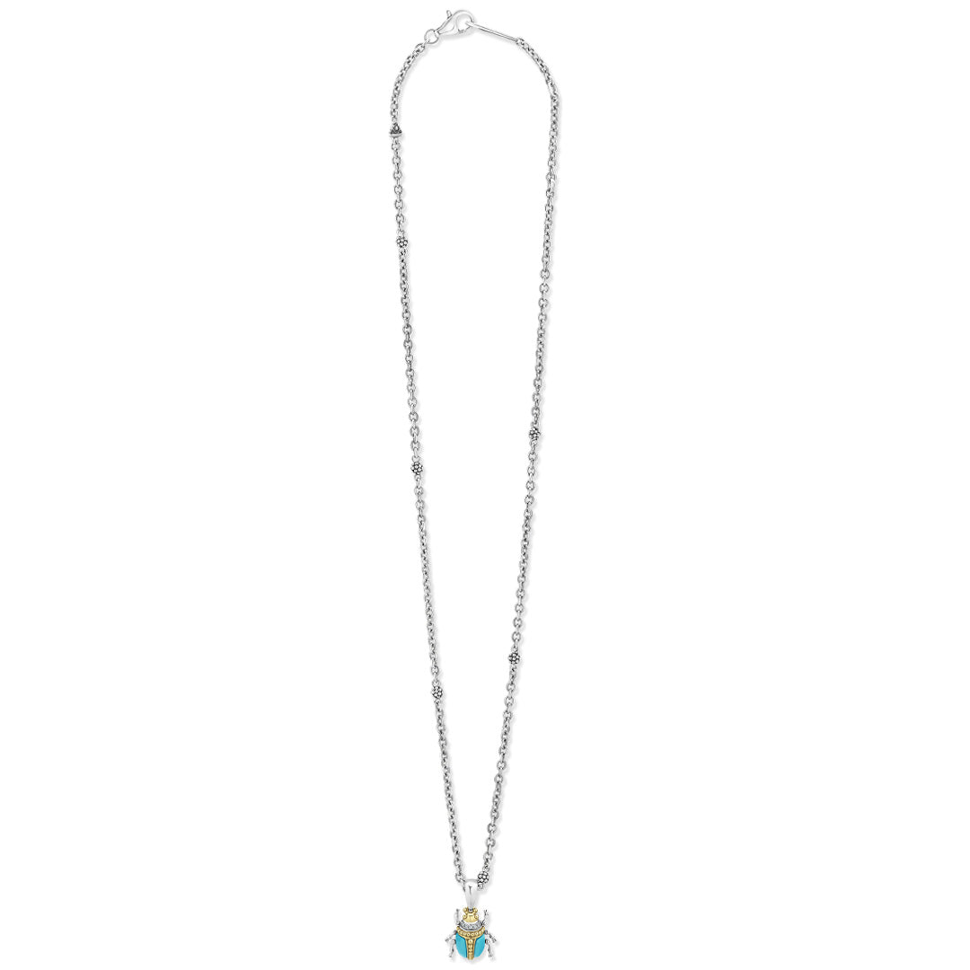 Rare Wonders Turquoise Beetle Diamond Pendant Necklace - Image 3