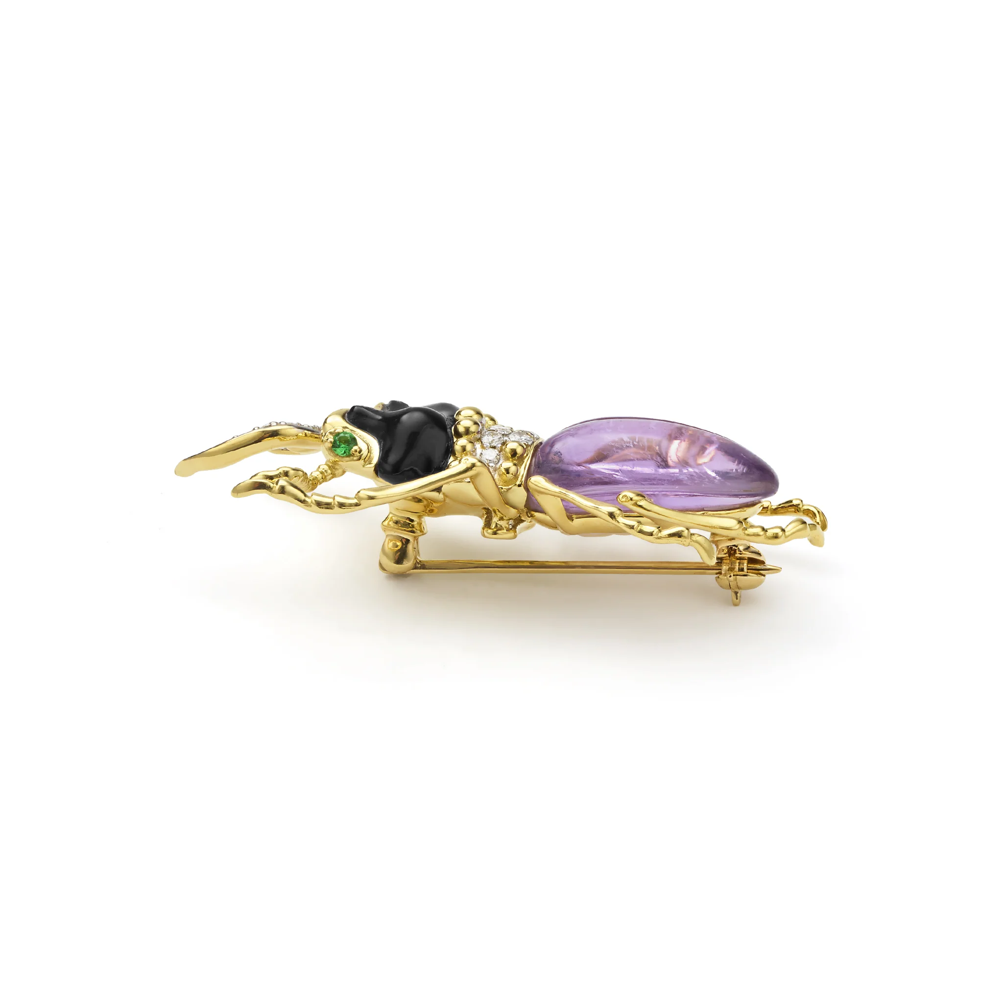 Rare Wonders 18K Gold Amethyst and Onyx Stag Beetle Pin - Image 2