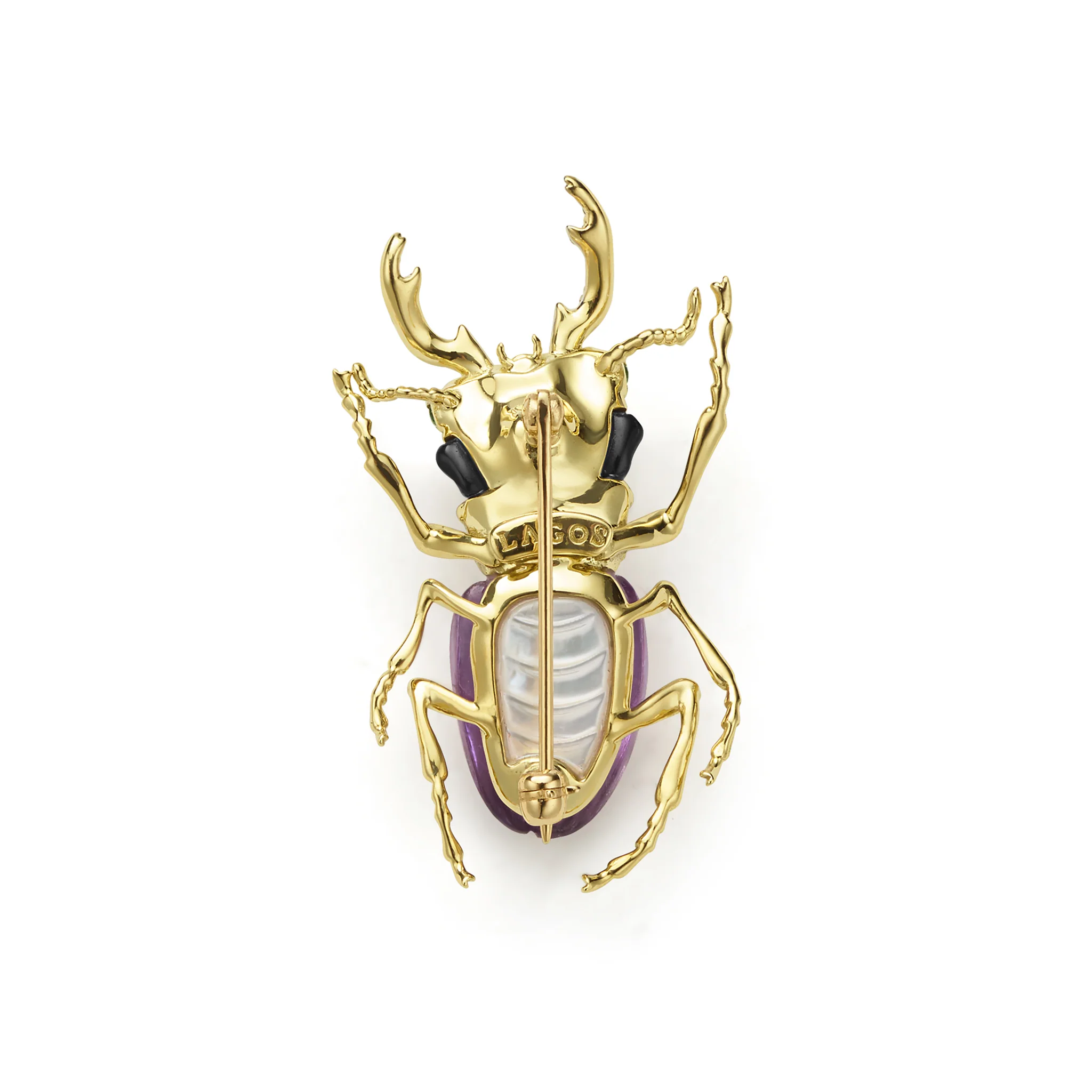 Rare Wonders 18K Gold Amethyst and Onyx Stag Beetle Pin - Image 3