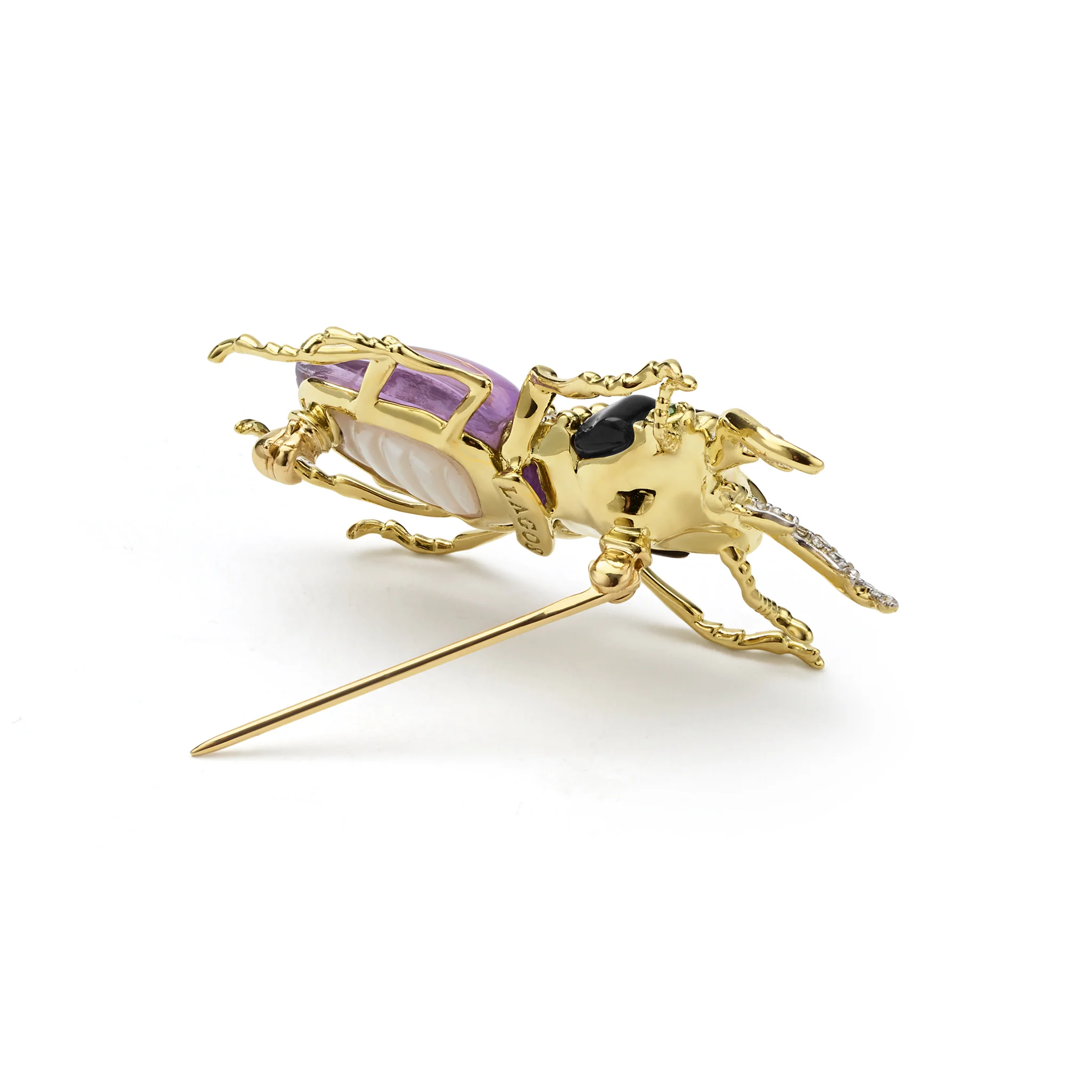 Rare Wonders 18K Gold Amethyst and Onyx Stag Beetle Pin - Image 5