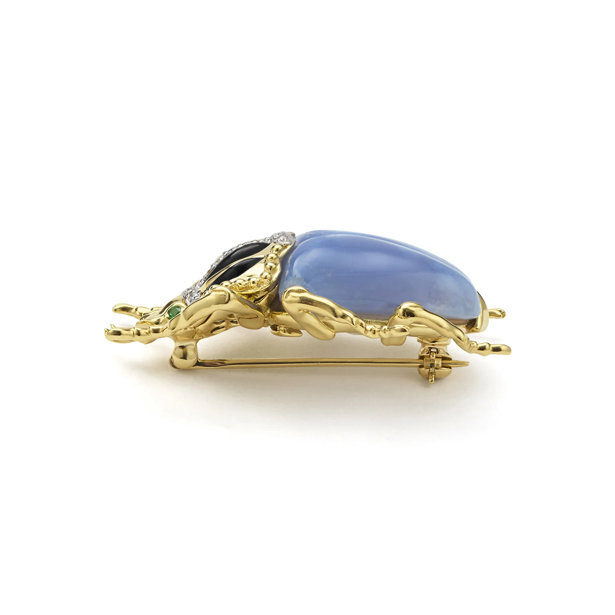 Rare Wonders 18K Gold Blue Chalcedony and Onyx Goliath Beetle Pin - Image 3