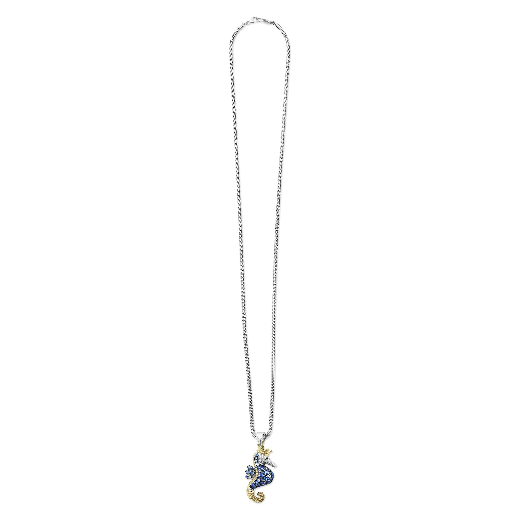 Rare Wonders Blue Sapphire and Diamond Seahorse Pendant Necklace - Image 3