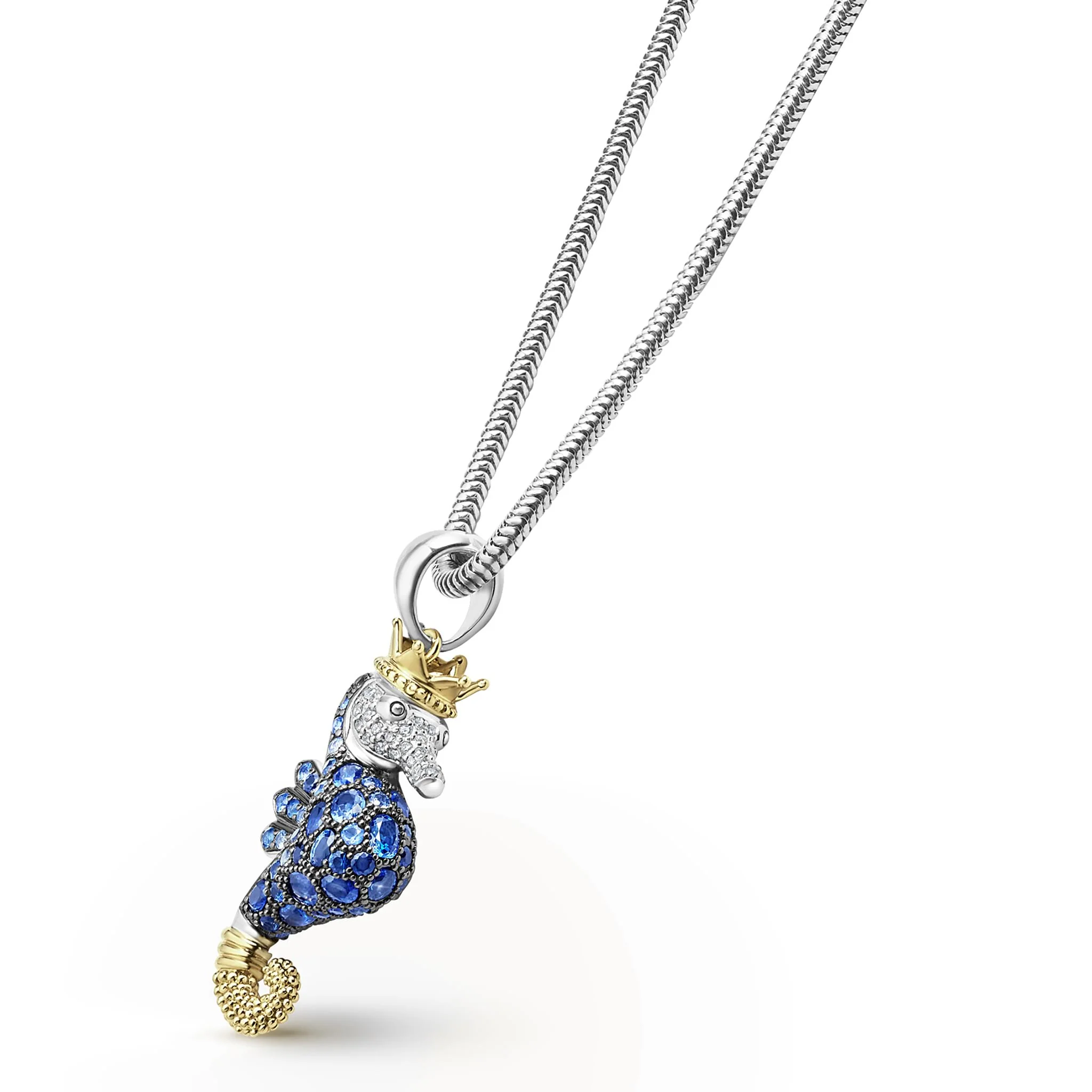 Rare Wonders Blue Sapphire and Diamond Seahorse Pendant Necklace - Image 4