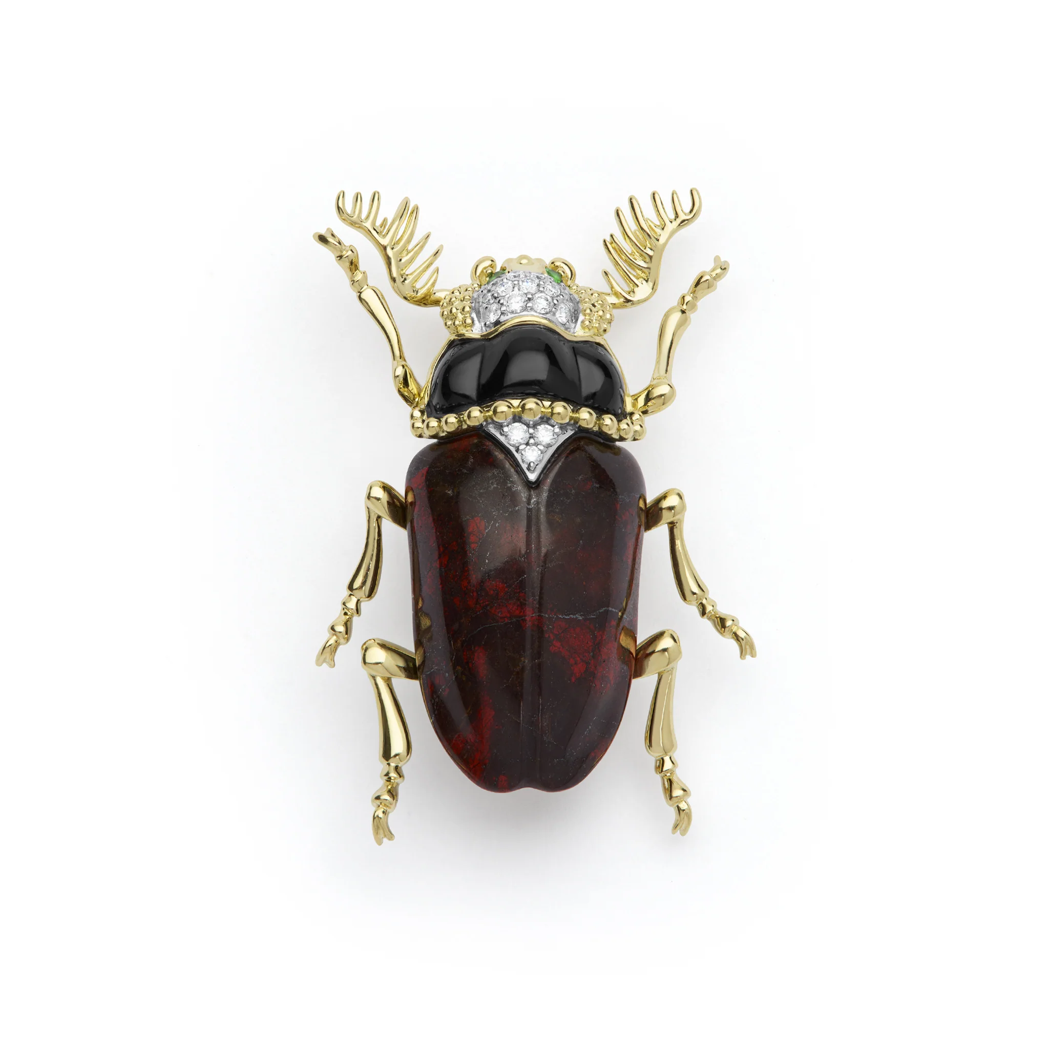 Rare Wonders 18K Iddingsite and Onyx Beetle Pin