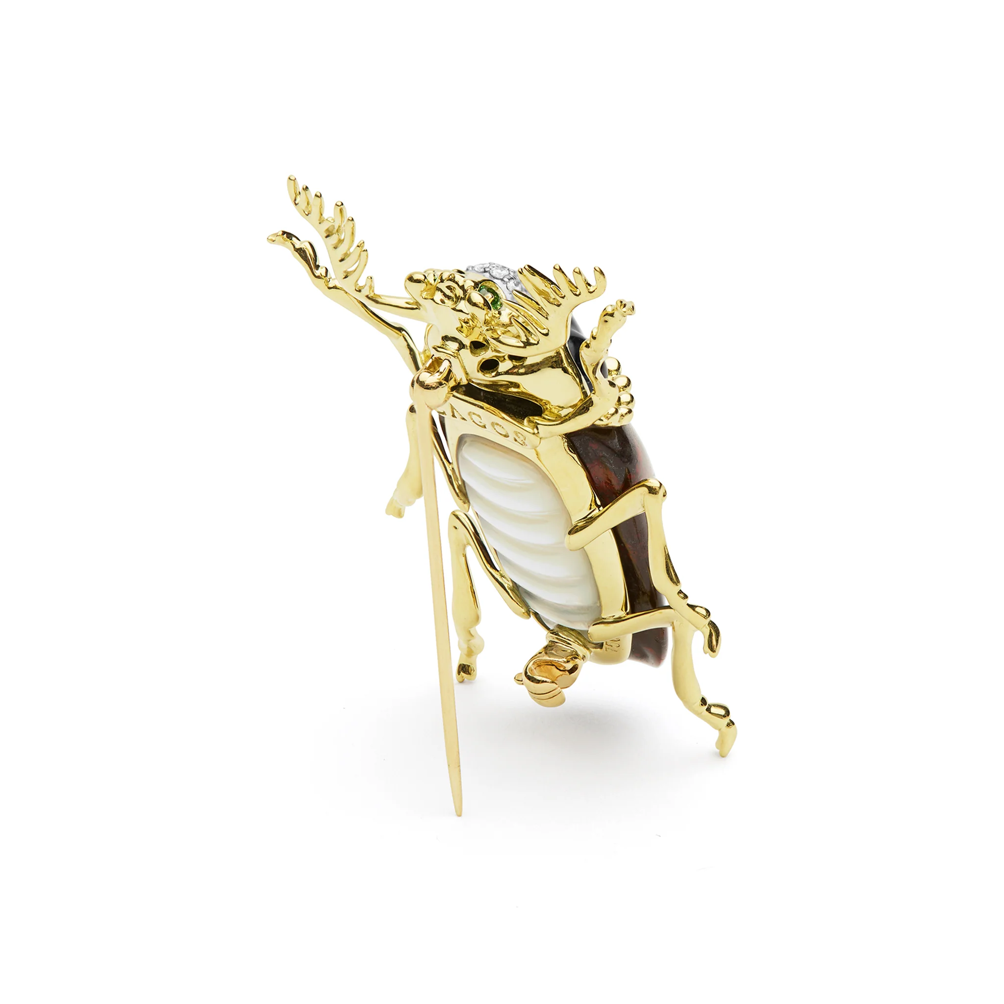 Rare Wonders 18K Iddingsite and Onyx Beetle Pin - Image 4