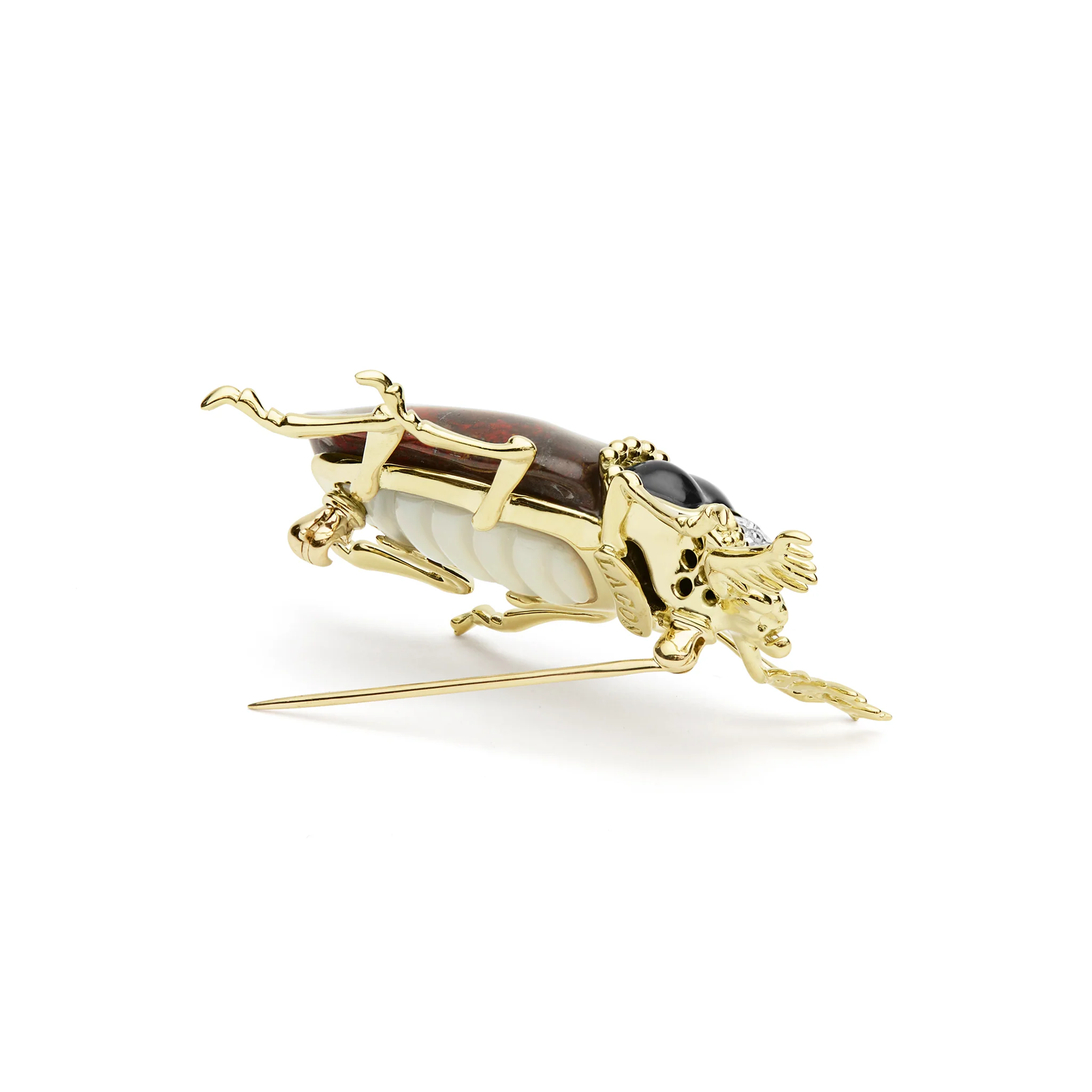 Rare Wonders 18K Iddingsite and Onyx Beetle Pin - Image 5