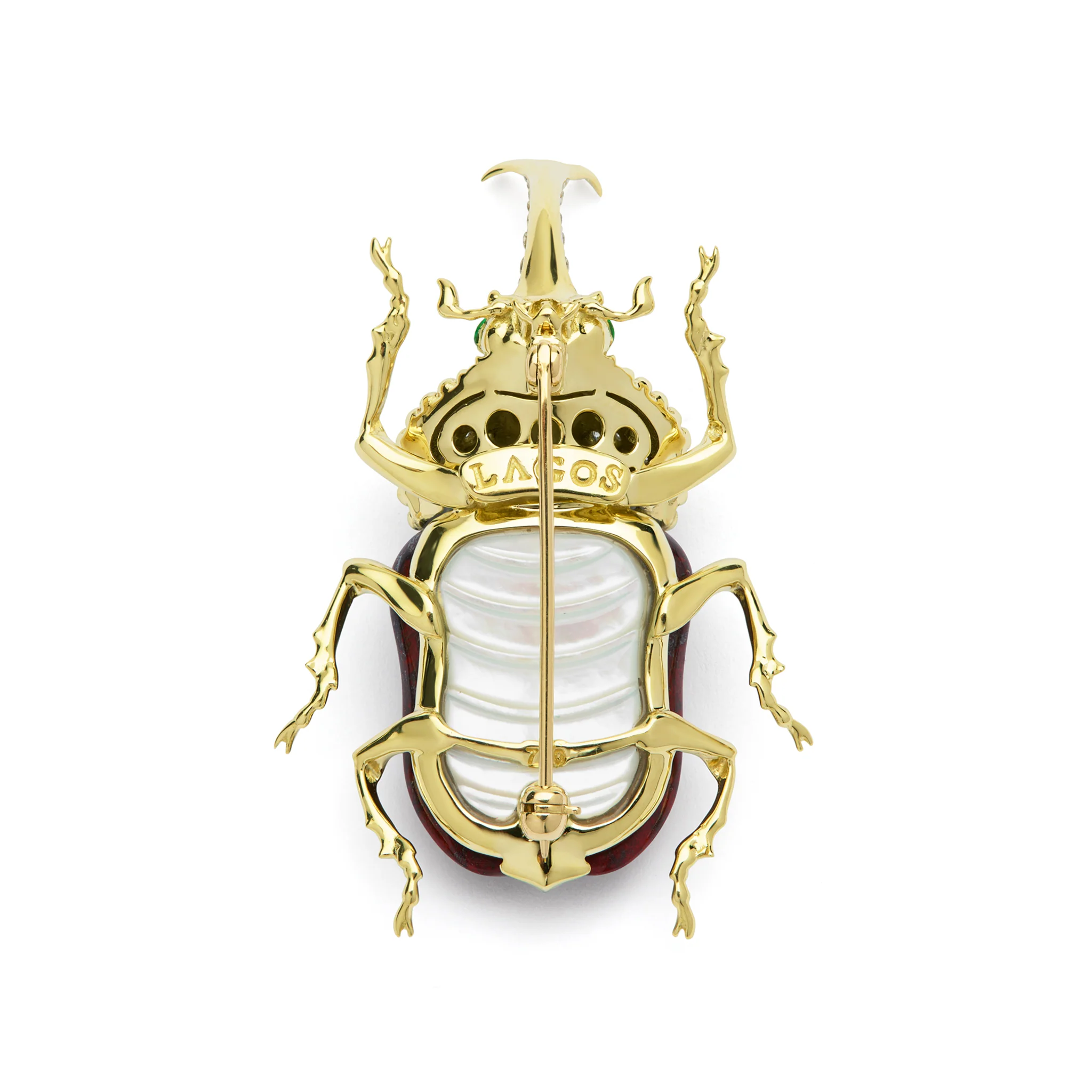 Rare Wonders 18K Gold Iddingsite and Diamond Hercules Beetle Pin - Image 2