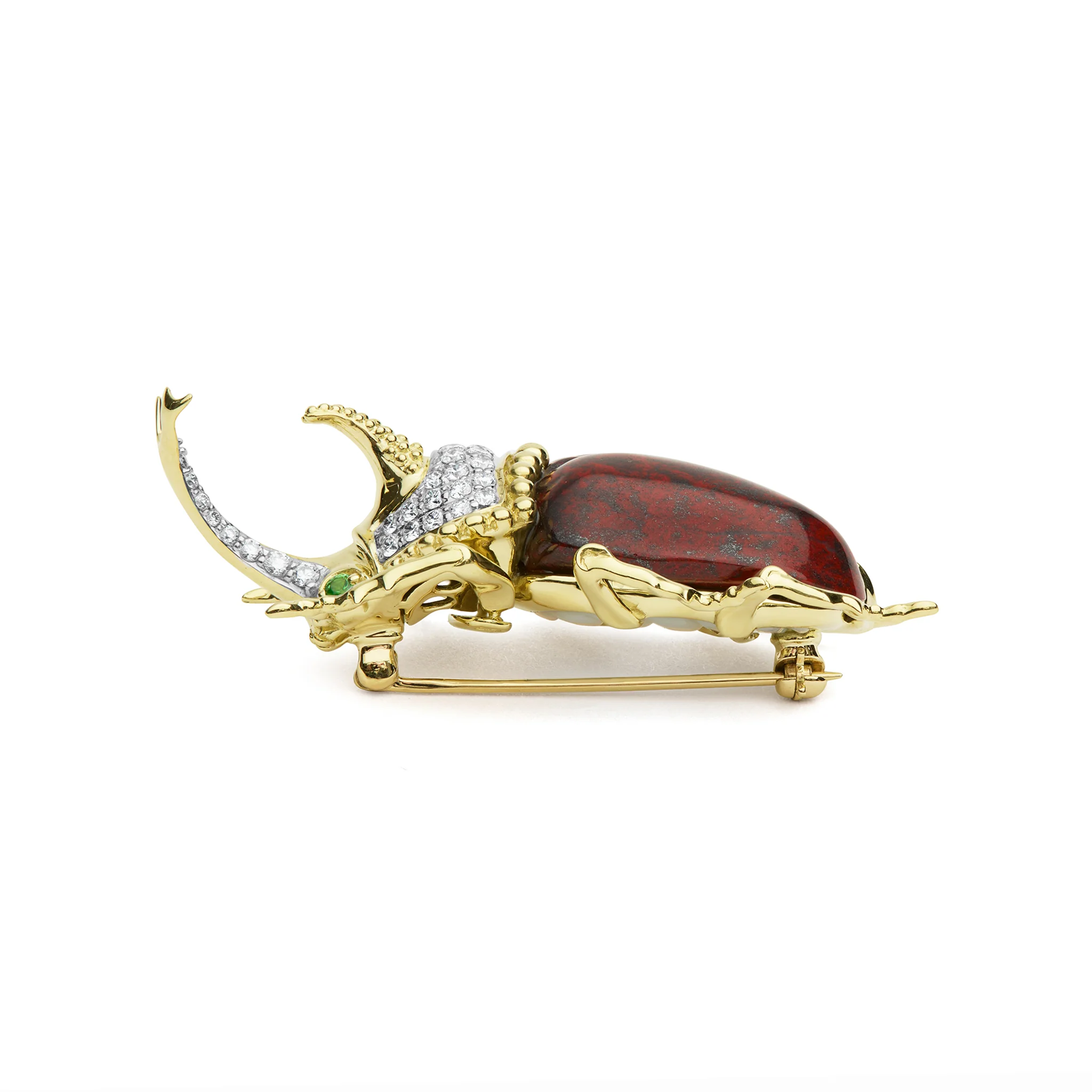 Rare Wonders 18K Gold Iddingsite and Diamond Hercules Beetle Pin - Image 3