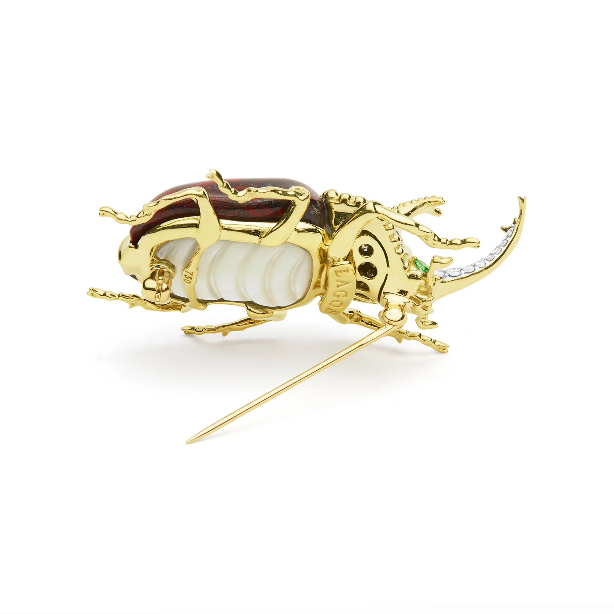 Rare Wonders 18K Gold Iddingsite and Diamond Hercules Beetle Pin - Image 5