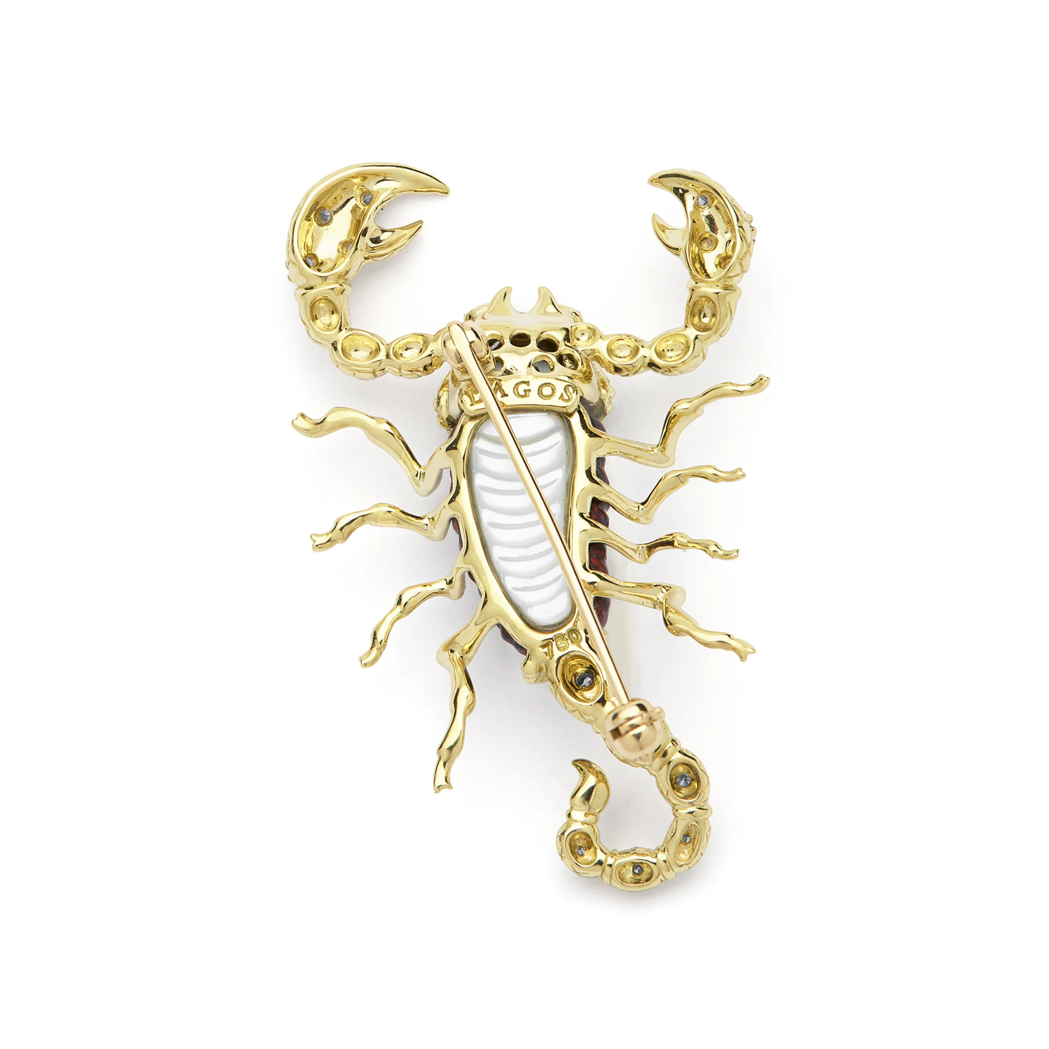 Rare Wonders 18k Gold Iddingsite and Diamond Scorpion Pin - Image 2