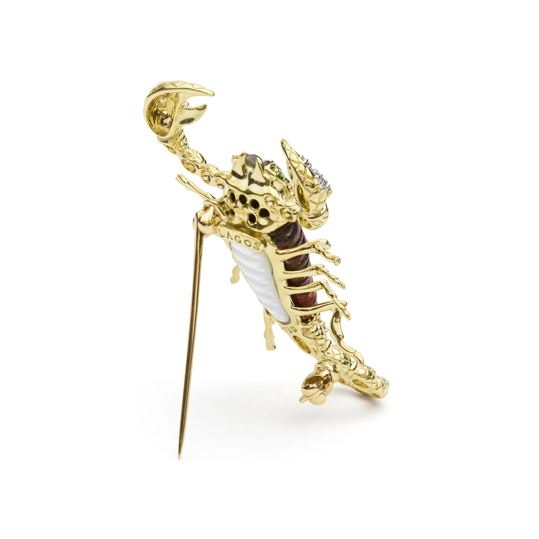 Rare Wonders 18k Gold Iddingsite and Diamond Scorpion Pin - Image 4